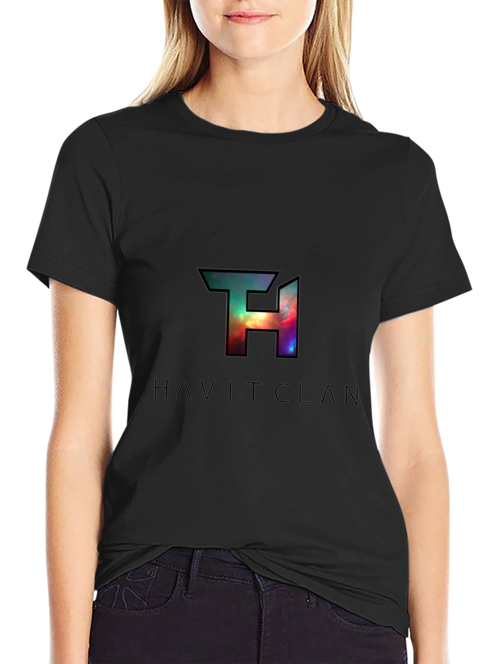 HAVITCLAN Black Graphic Tee - Galaxy Design