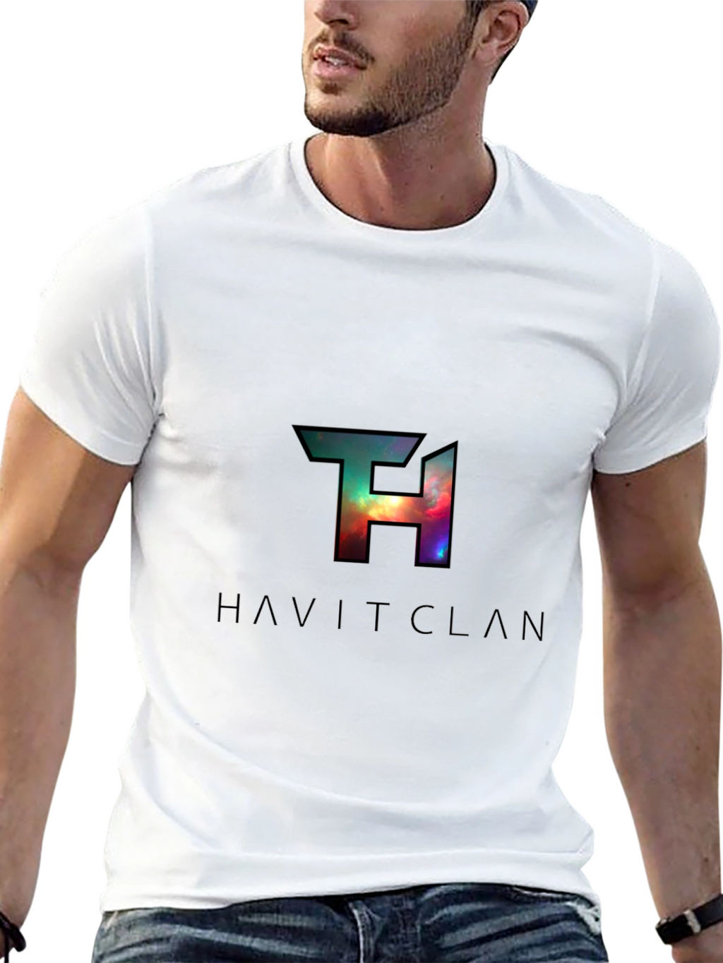HAVITCLAN Black Graphic Tee - Galaxy Design