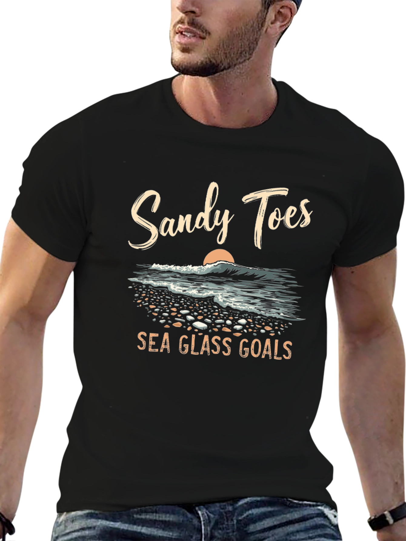 Sandy Toes Sea Glass Goals Black T-Shirt
