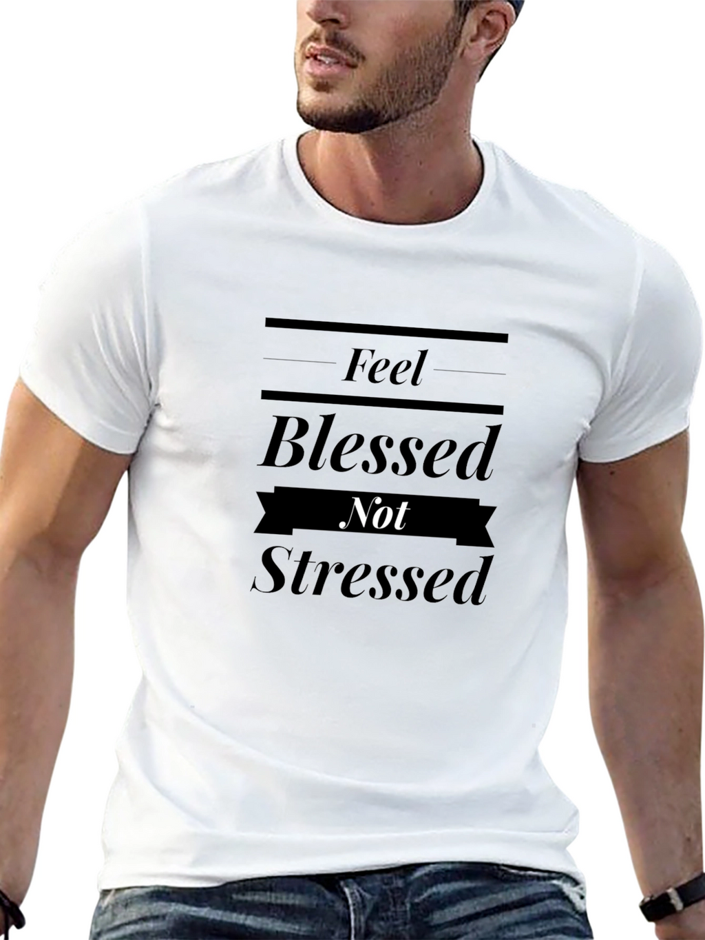 Blessed Not Stressed Black Graphic Tee Shirt