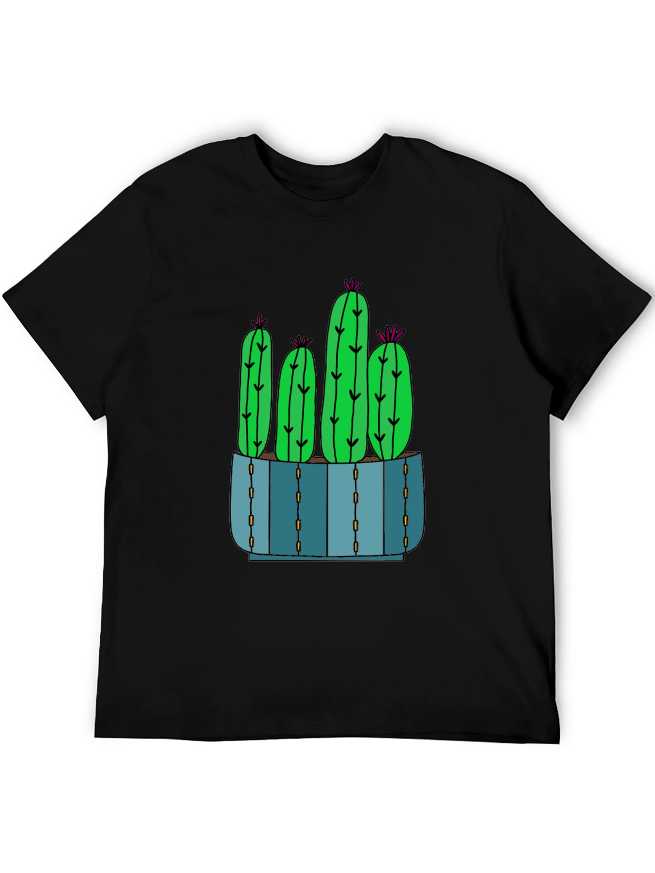 Cactus T-Shirt - Black Cotton Tee with Potted Cactus Design