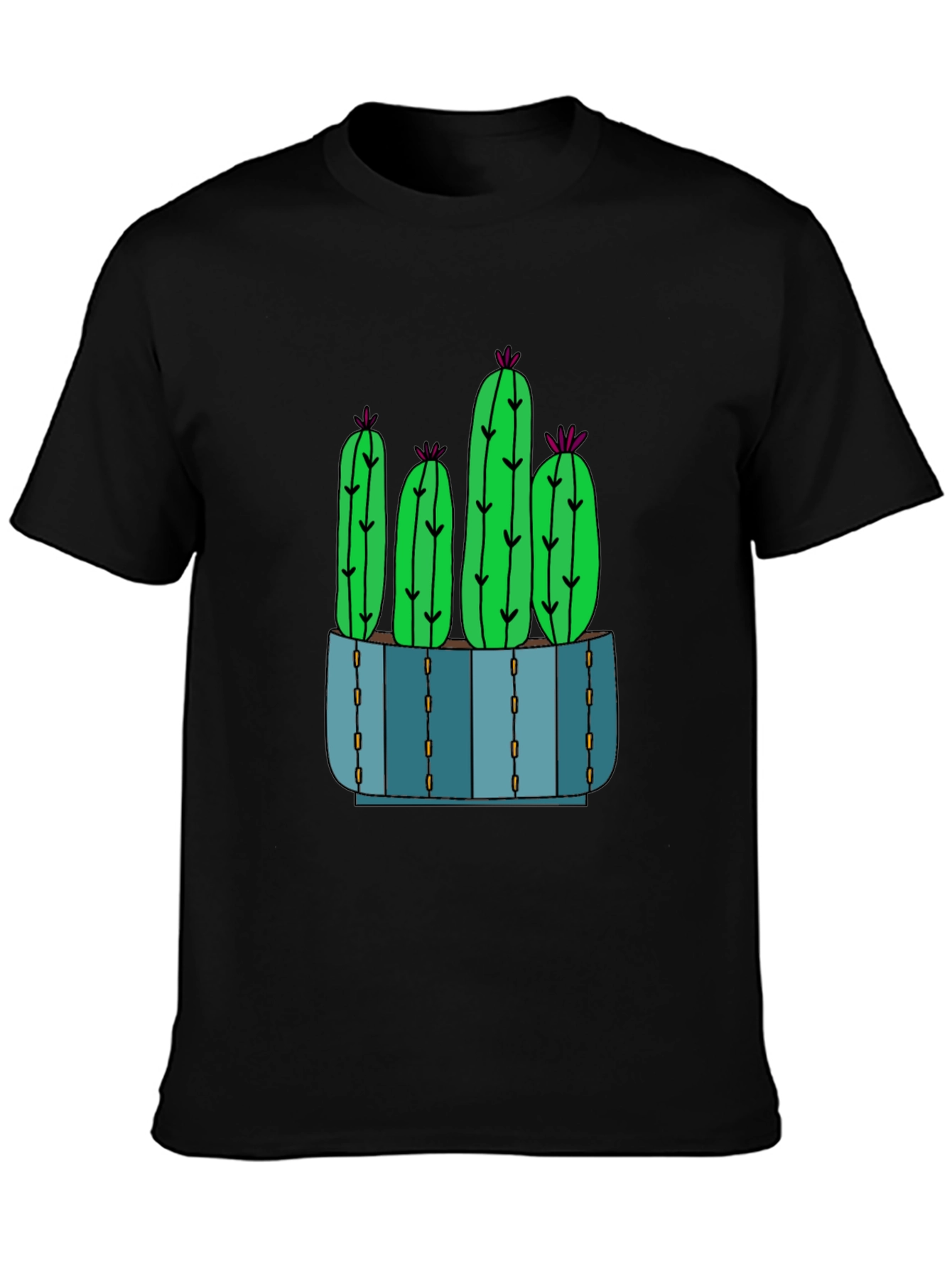 Cactus T-Shirt - Black Cotton Tee with Potted Cactus Design