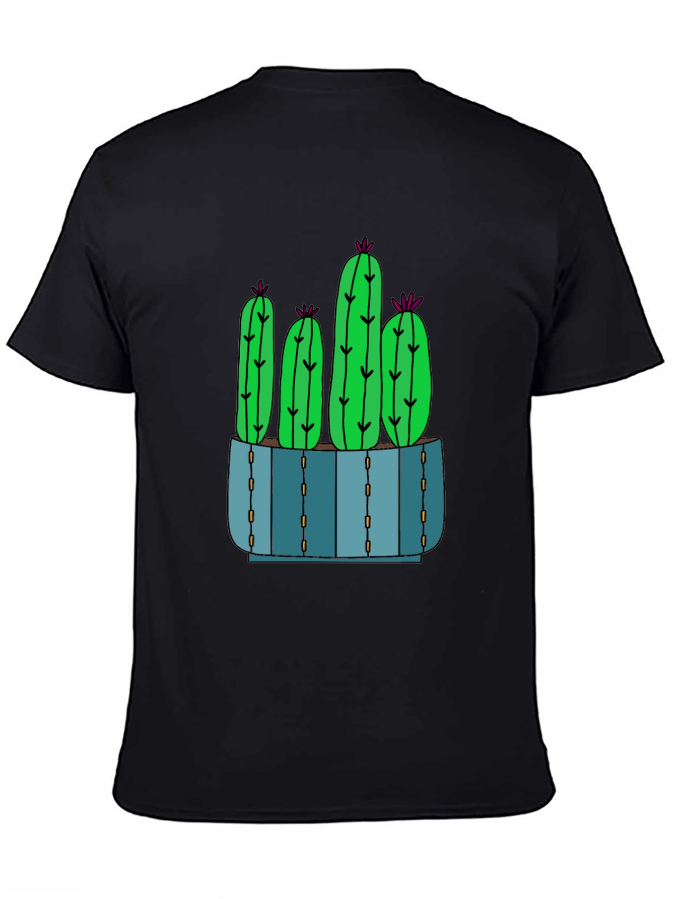 Cactus T-Shirt - Black Cotton Tee with Potted Cactus Design