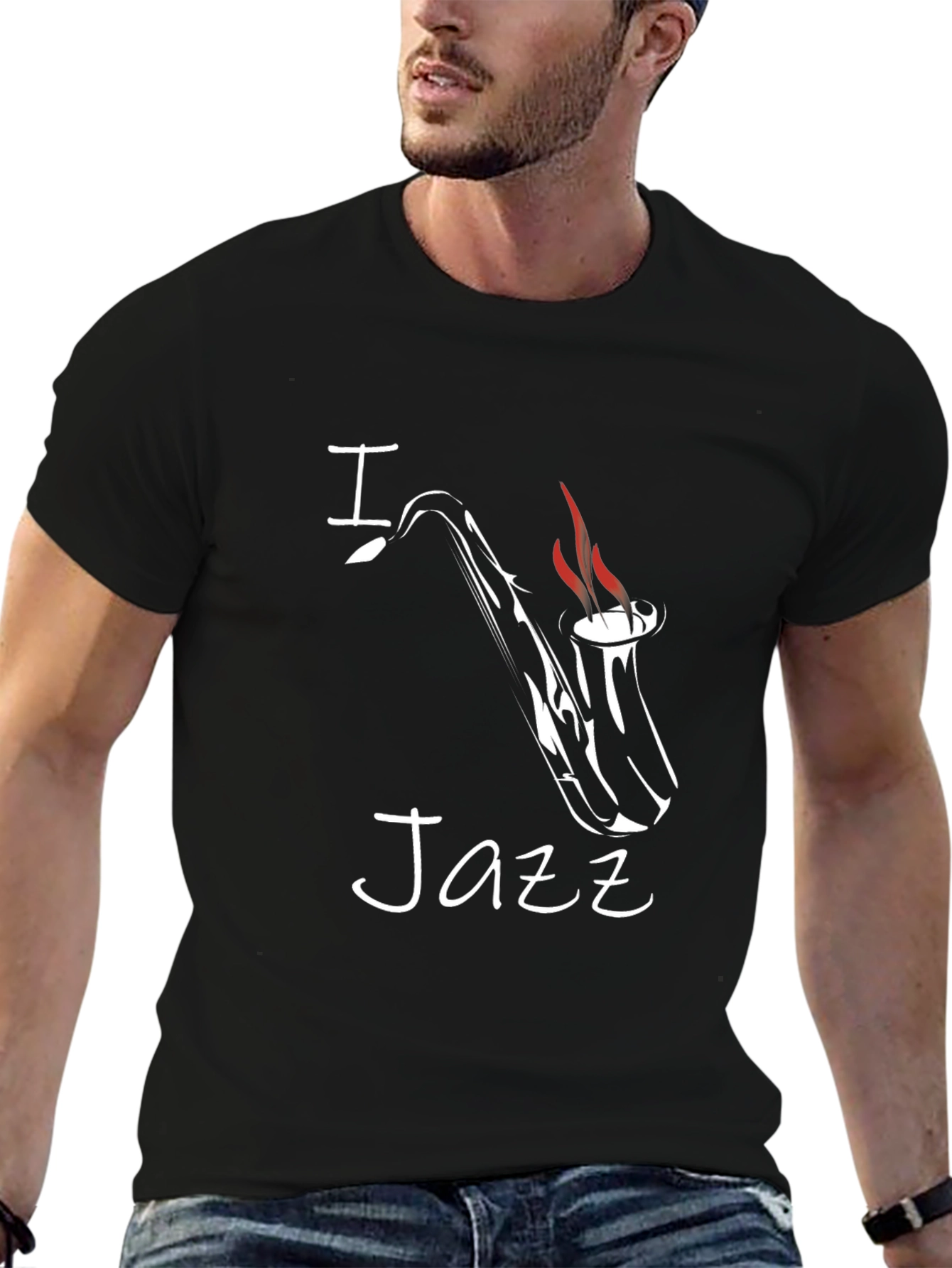 I Saxophone Jazz Graphic Tee - Black Cotton T-Shirt
