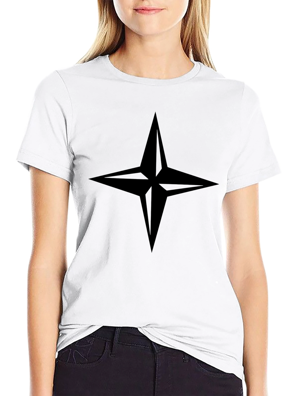 Stylish Black T-Shirt with Compass Star Design