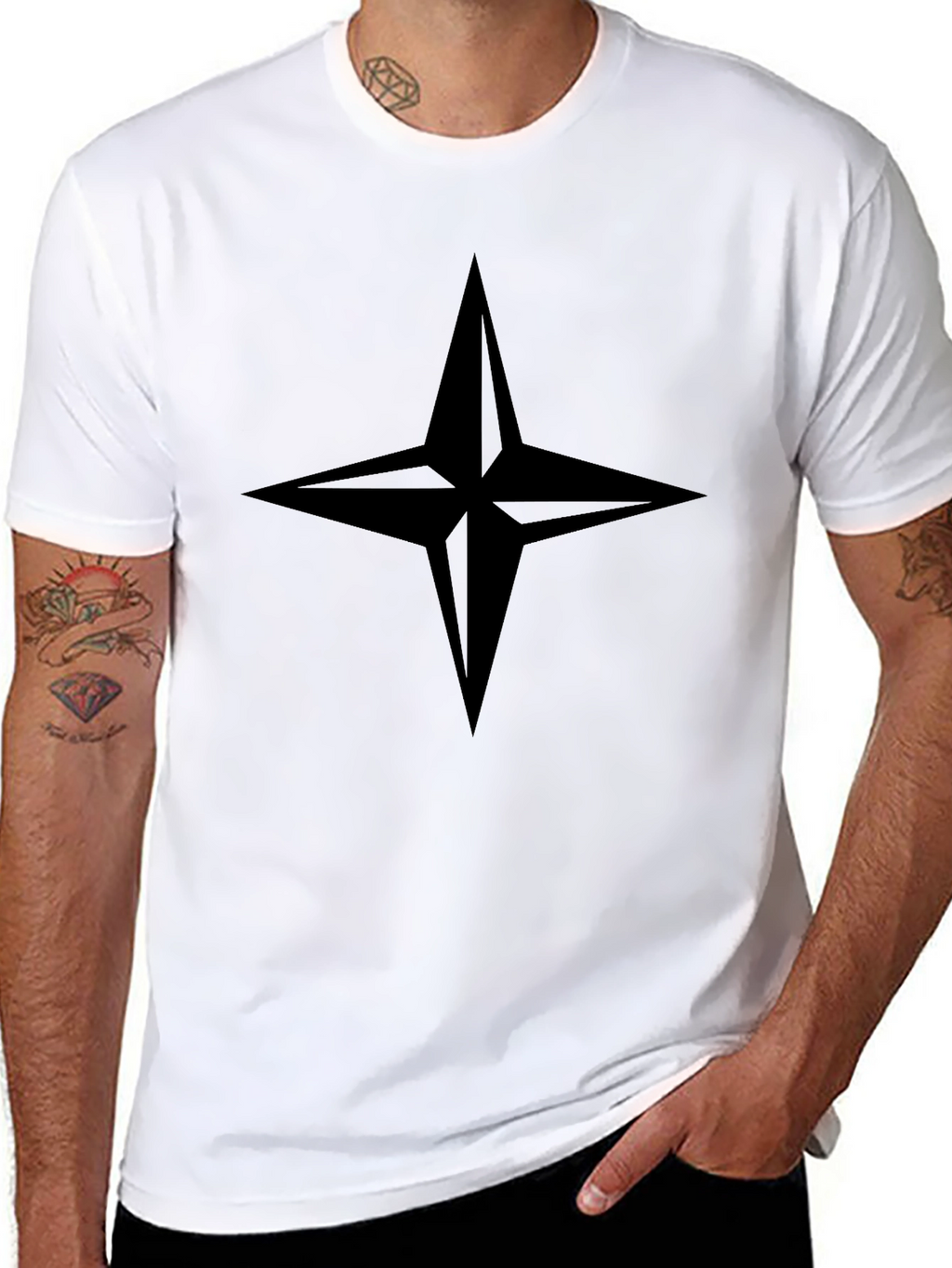 Stylish Black T-Shirt with Compass Star Design