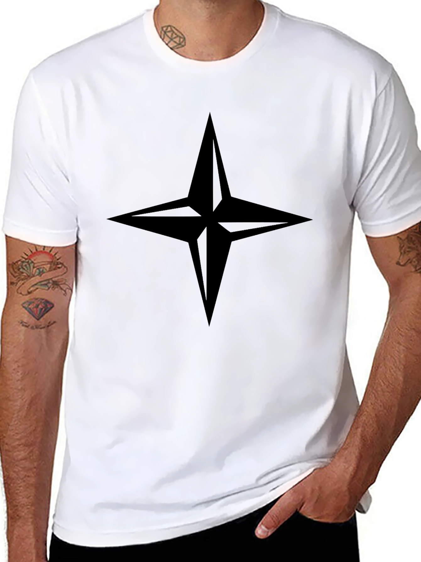 Stylish Black T-Shirt with Compass Star Design