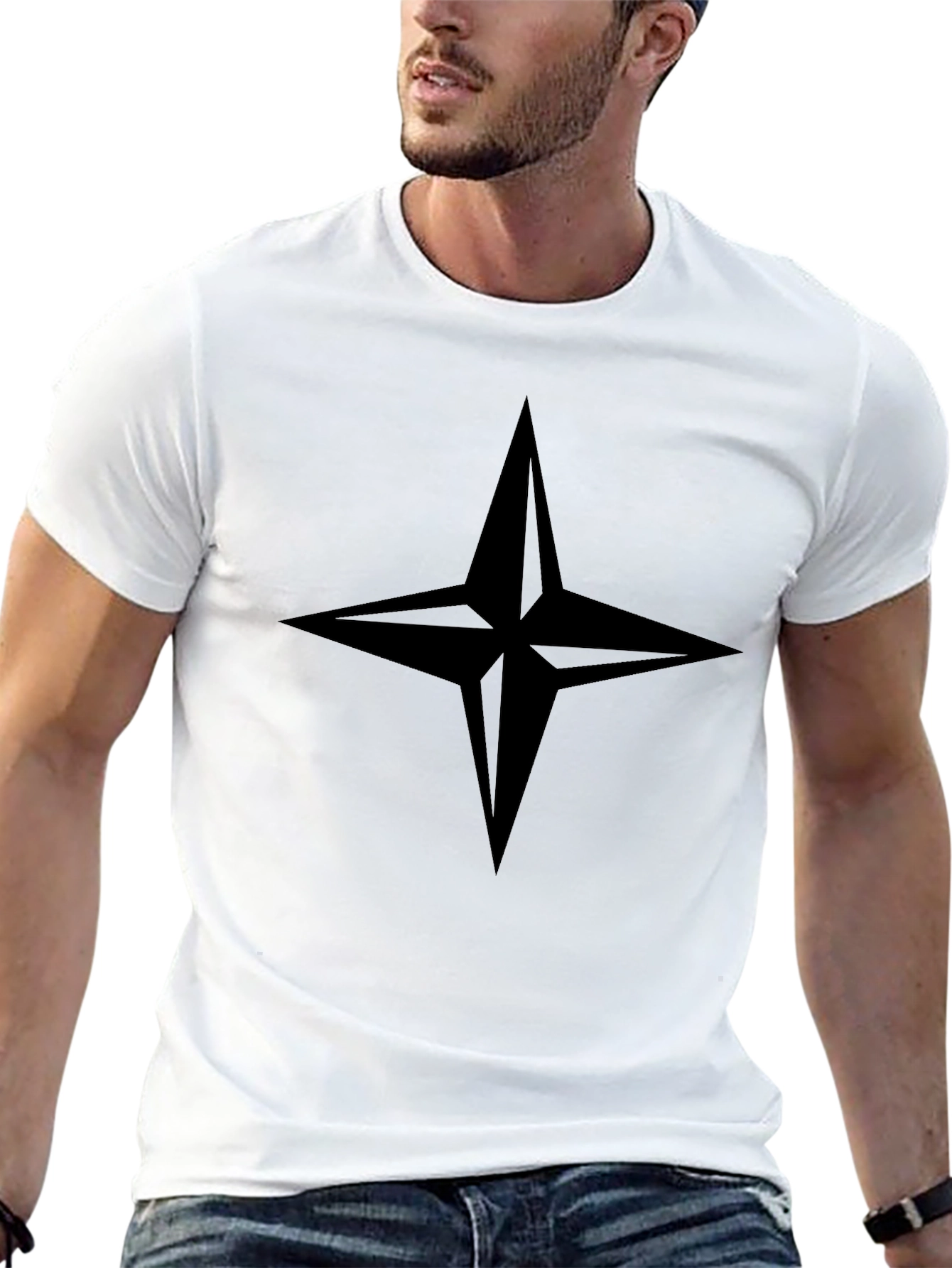 Stylish Black T-Shirt with Compass Star Design