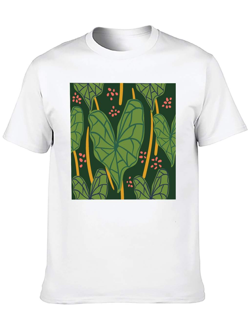 Tropical Leaf Pattern Black T-Shirt