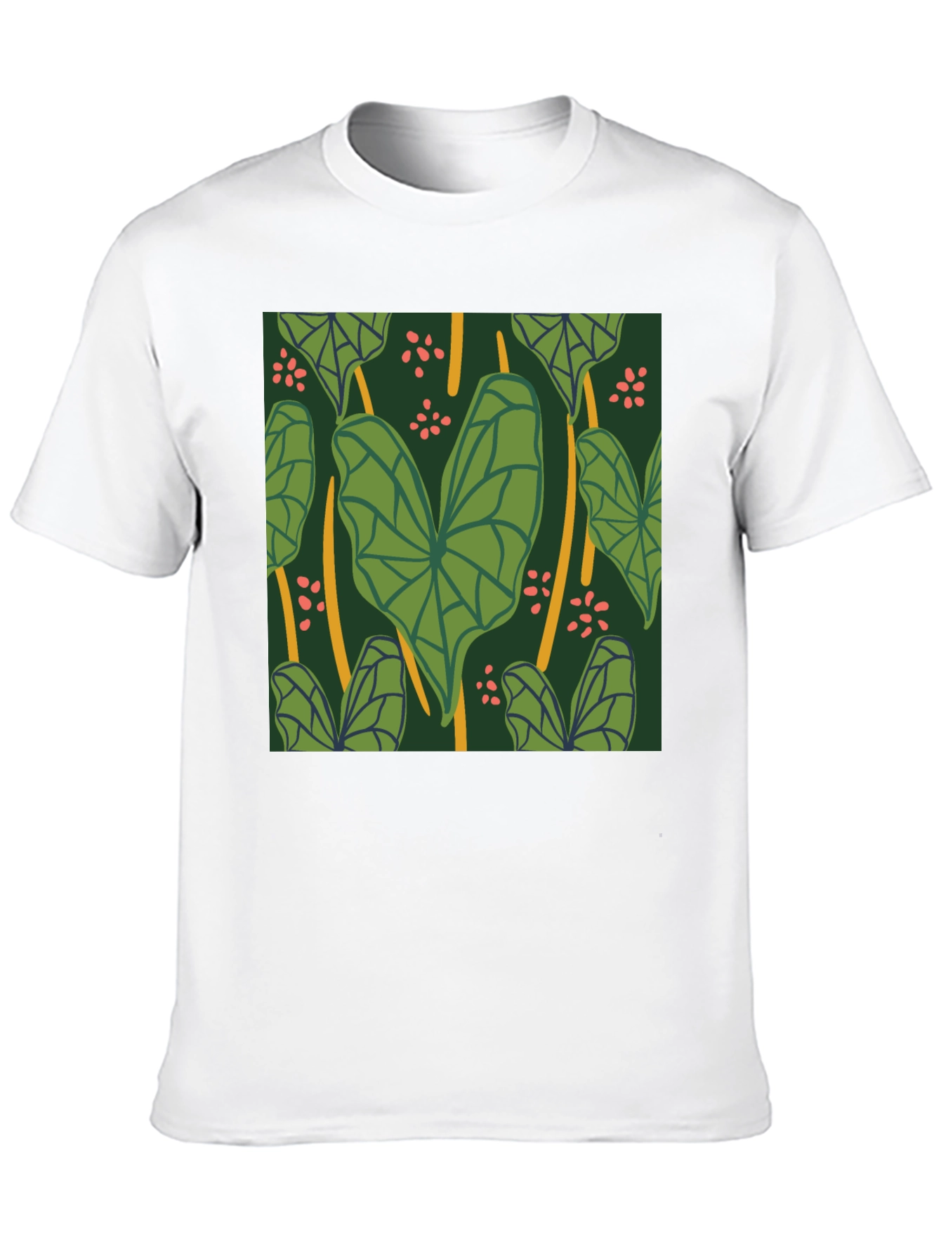 Tropical Leaf Pattern Black T-Shirt