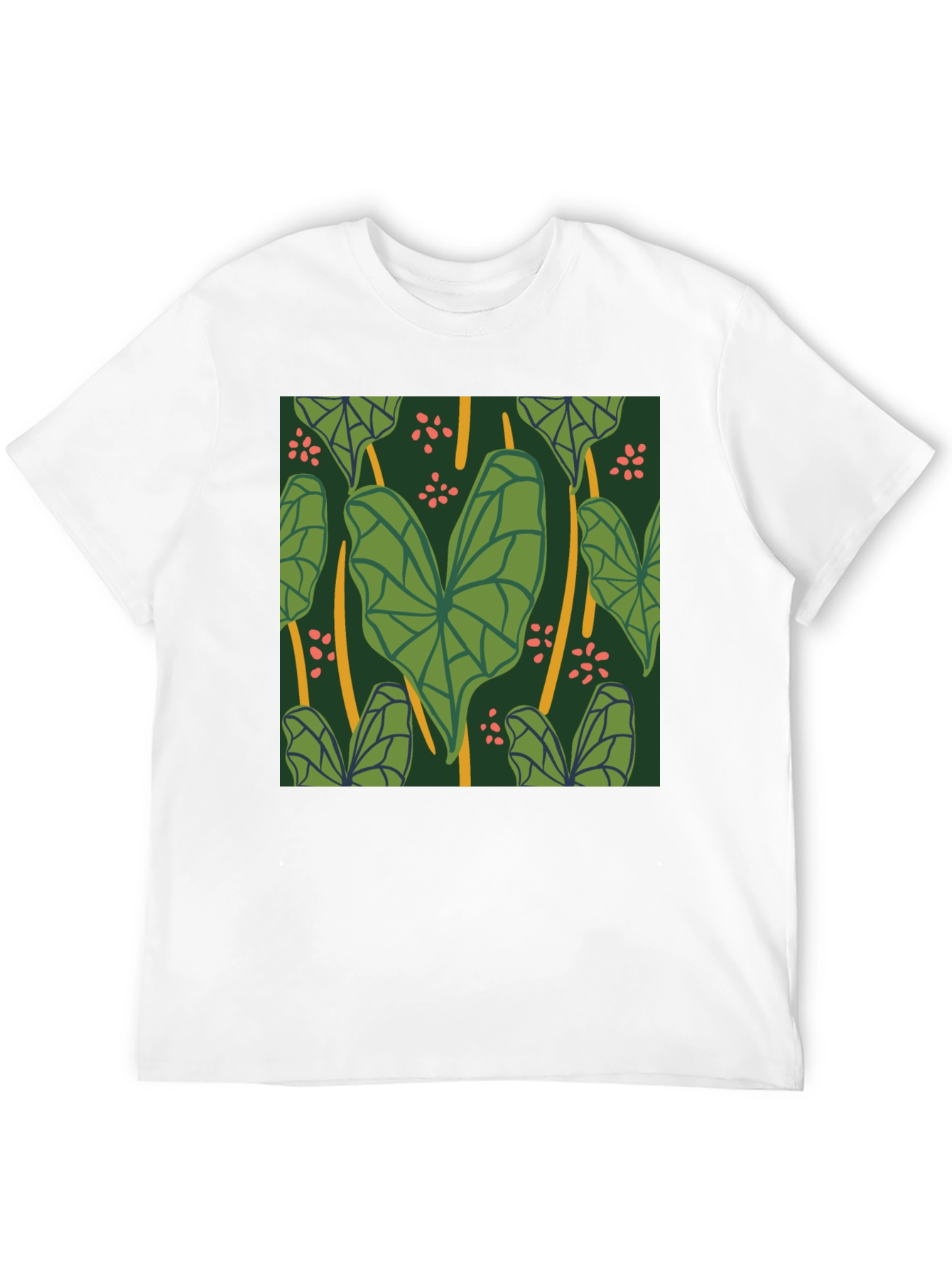 Tropical Leaf Pattern Black T-Shirt