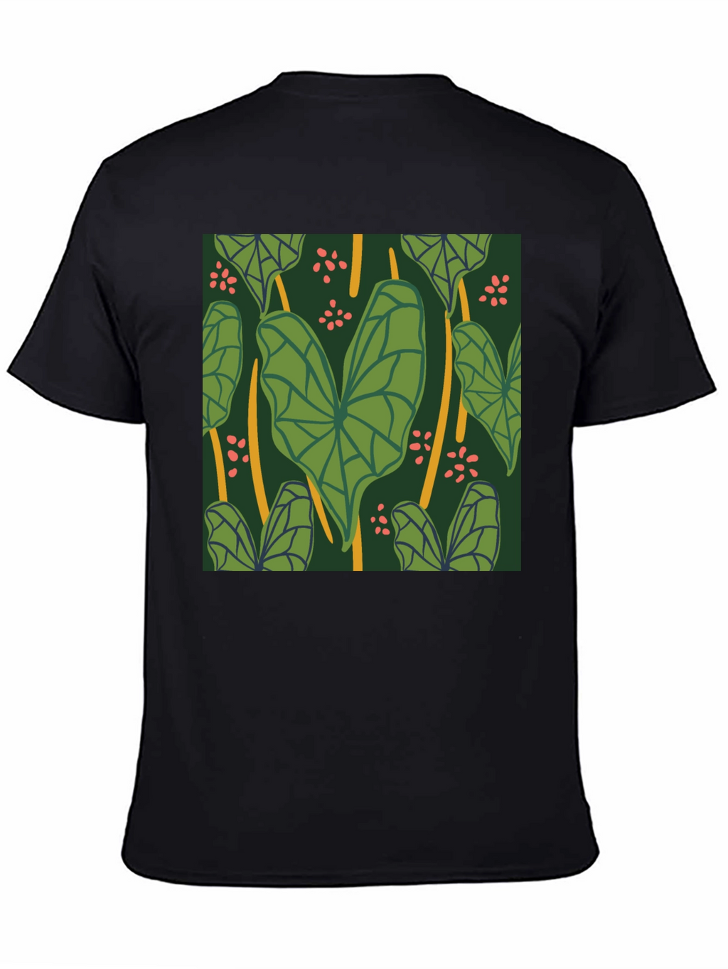 Tropical Leaf Pattern Black T-Shirt