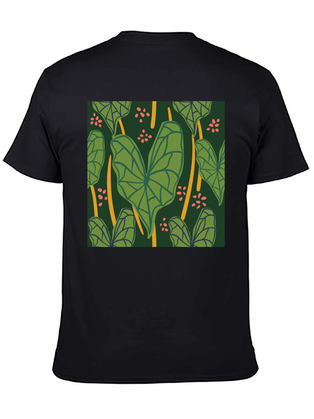 Tropical Leaf Pattern Black T-Shirt