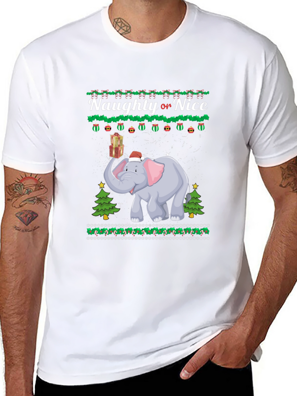 Naughty or Nice Christmas Elephant Graphic T-Shirt