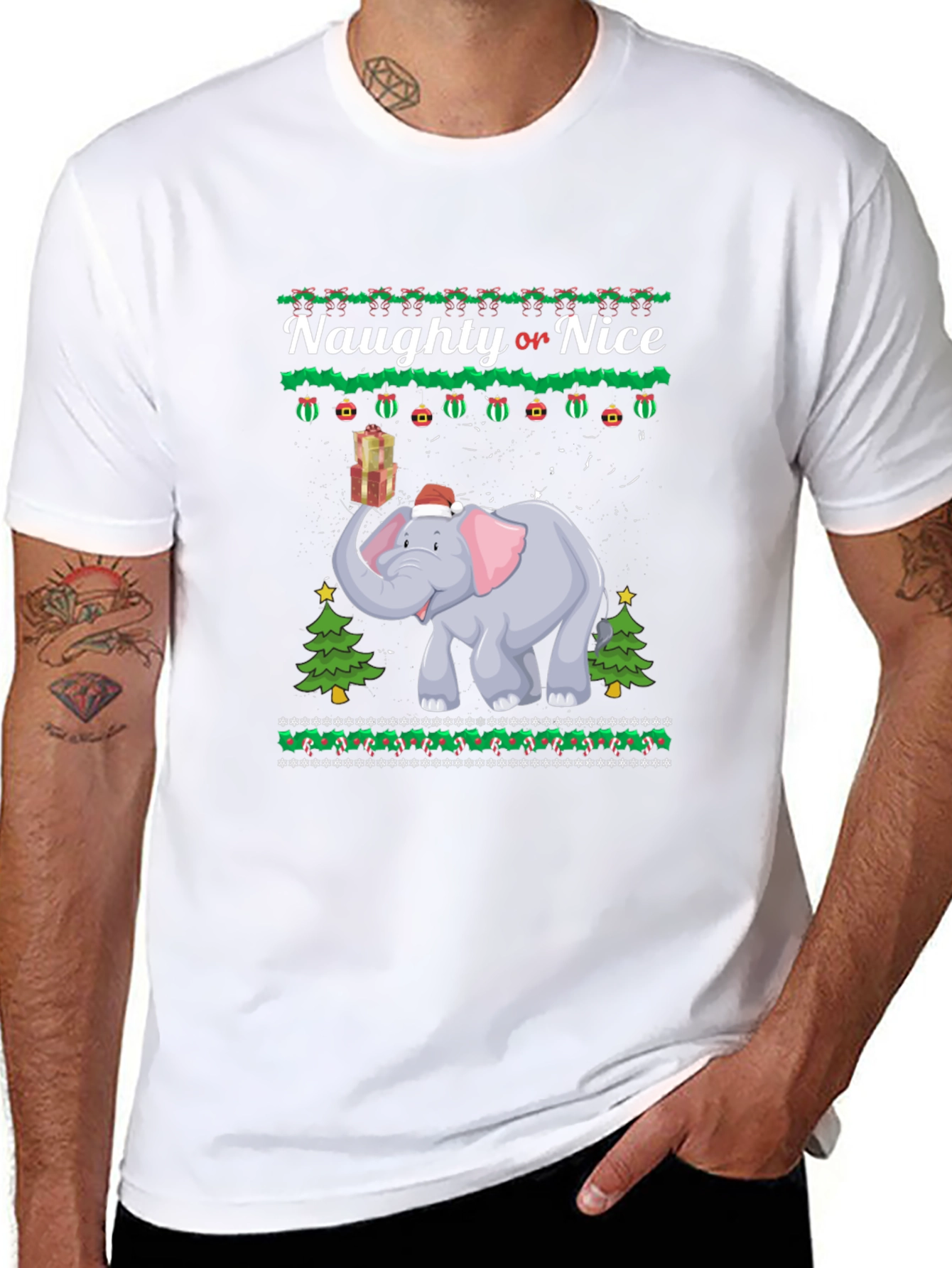 Naughty or Nice Christmas Elephant Graphic T-Shirt