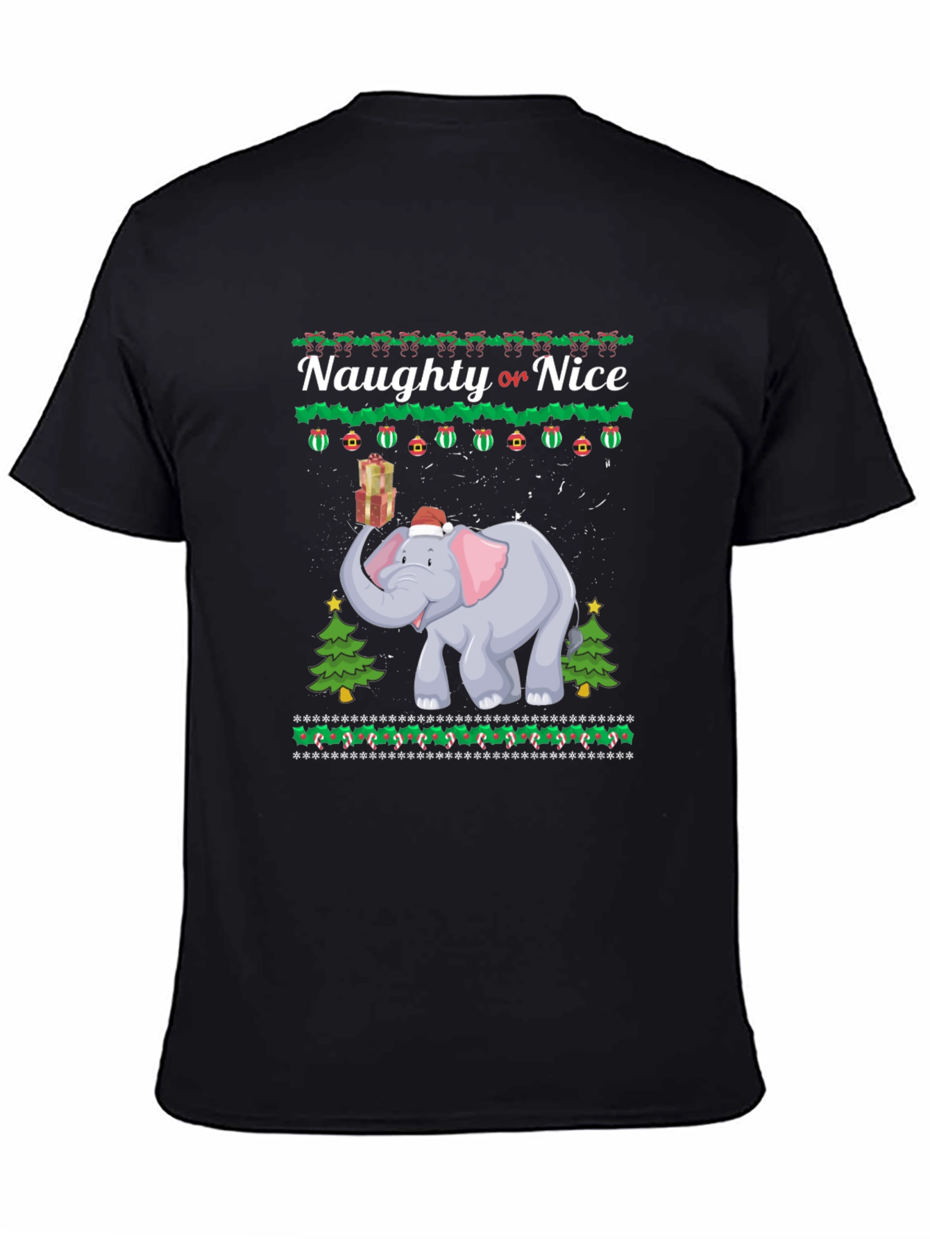 Naughty or Nice Christmas Elephant Graphic T-Shirt
