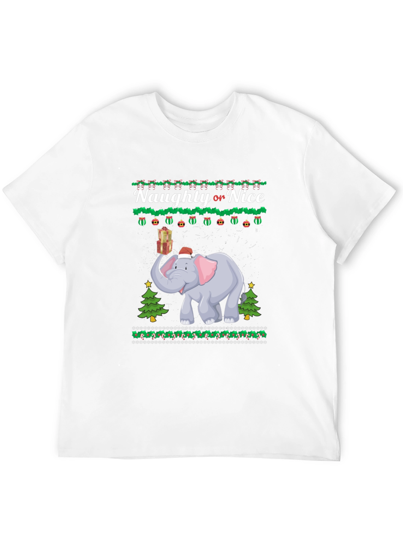 Naughty or Nice Christmas Elephant Graphic T-Shirt