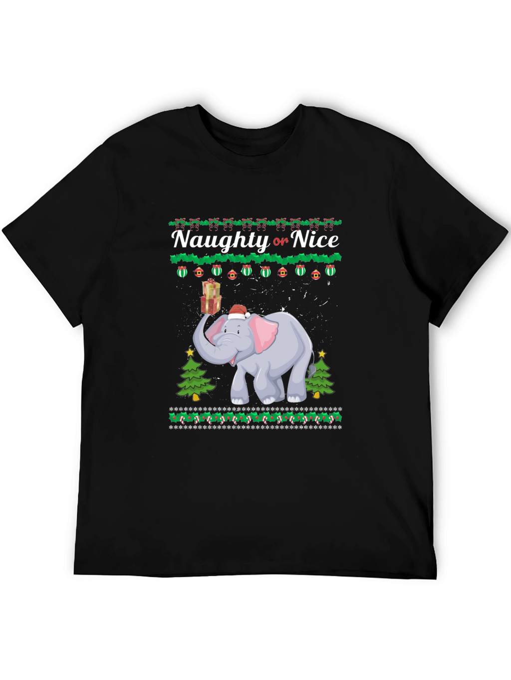 Naughty or Nice Christmas Elephant Graphic T-Shirt