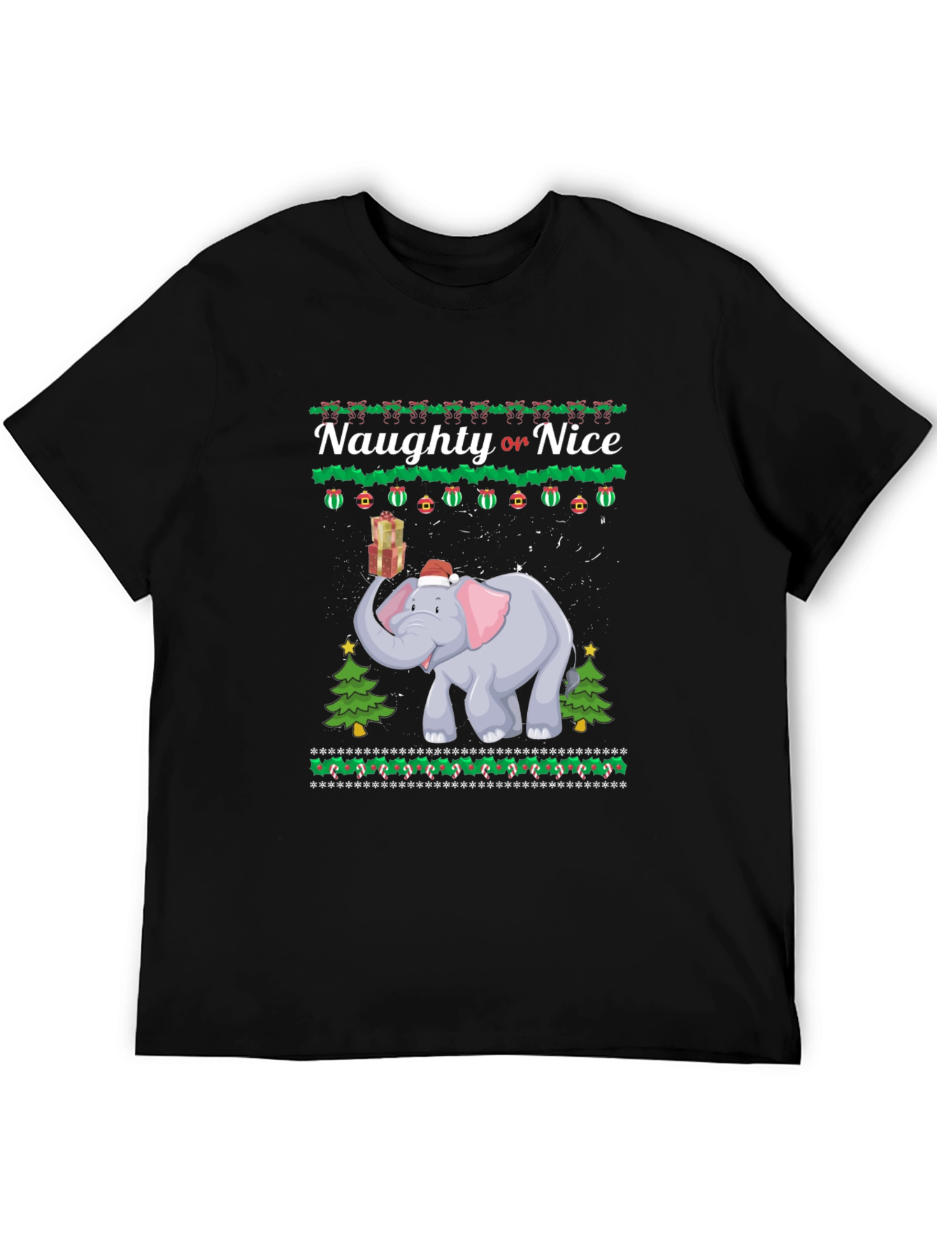 Naughty or Nice Christmas Elephant Graphic T-Shirt