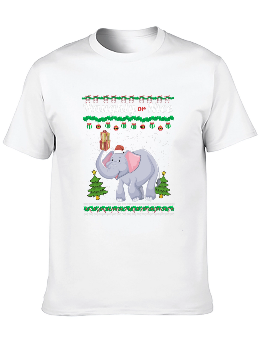 Naughty or Nice Christmas Elephant Graphic T-Shirt