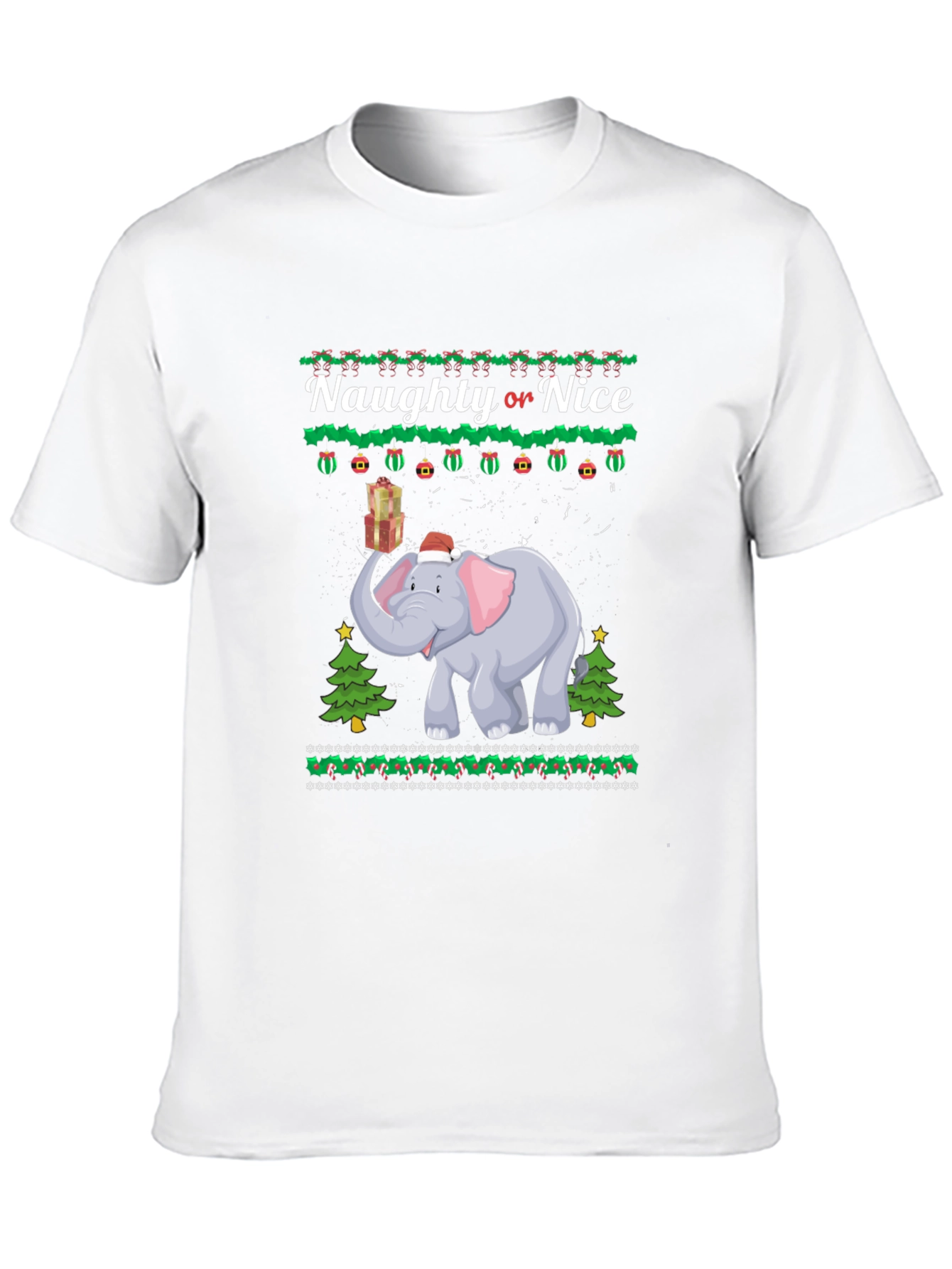 Naughty or Nice Christmas Elephant Graphic T-Shirt