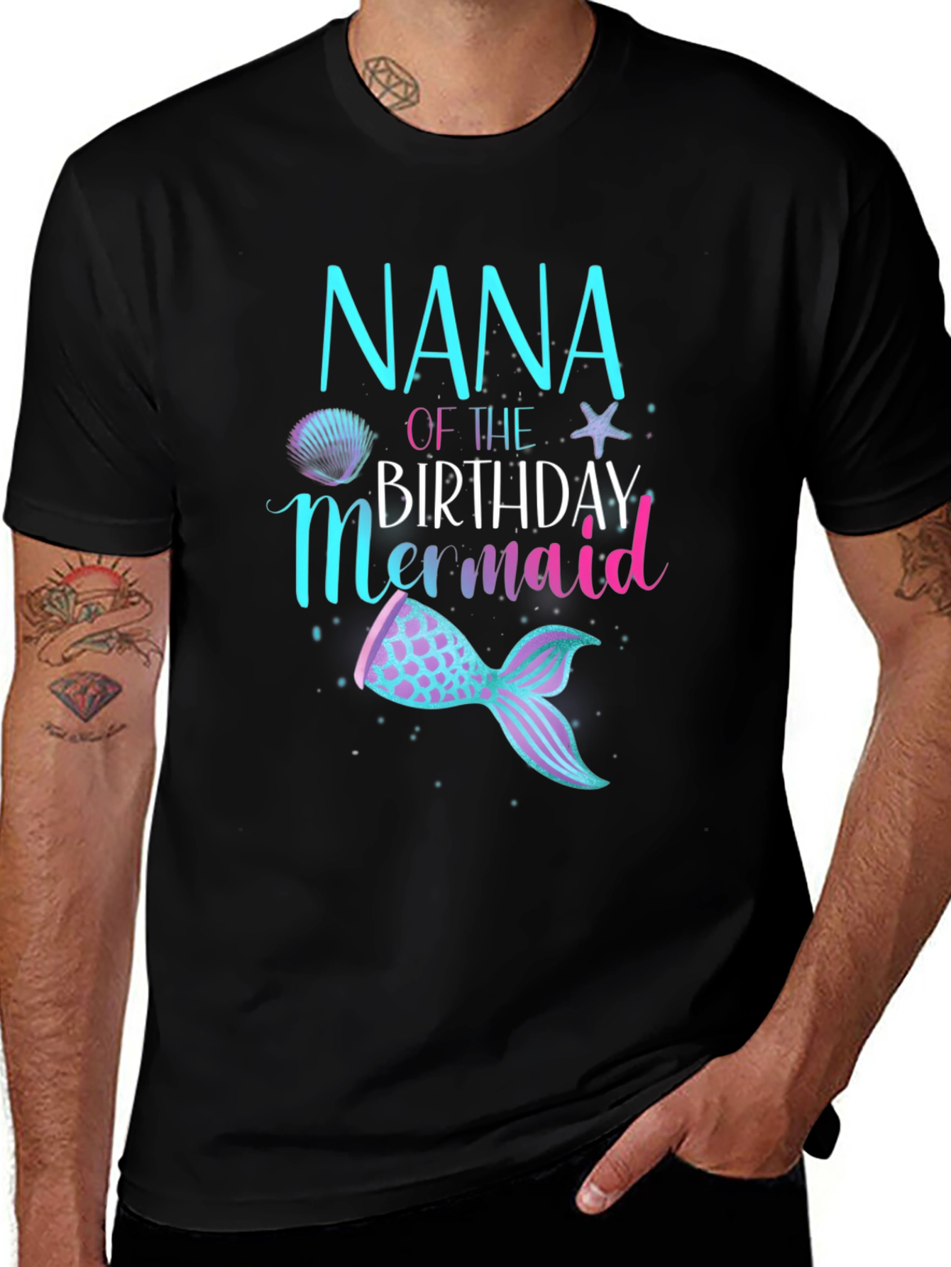 Nana of the Birthday Mermaid Black T-Shirt