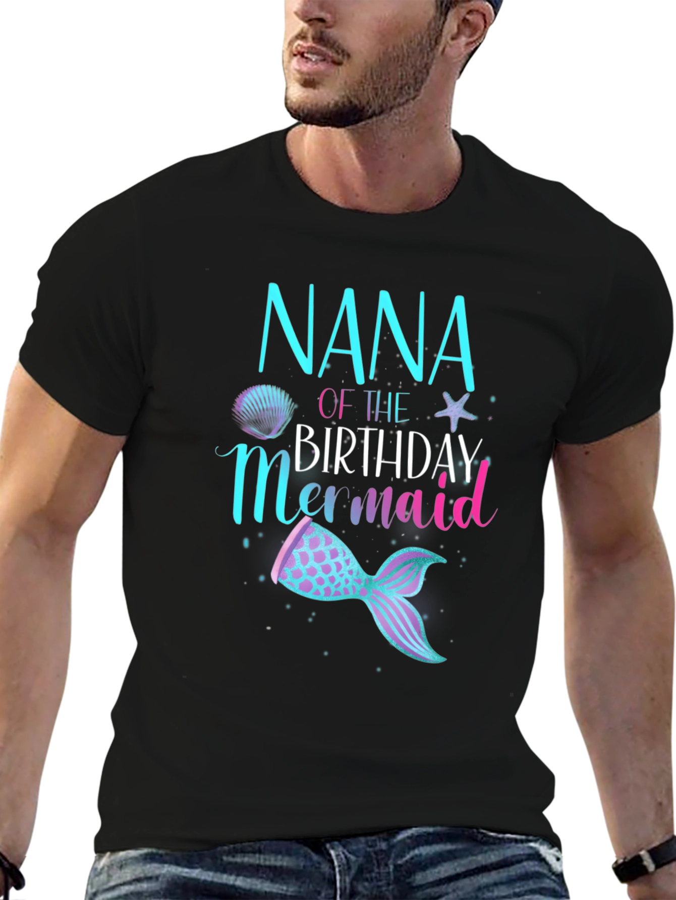 Nana of the Birthday Mermaid Black T-Shirt