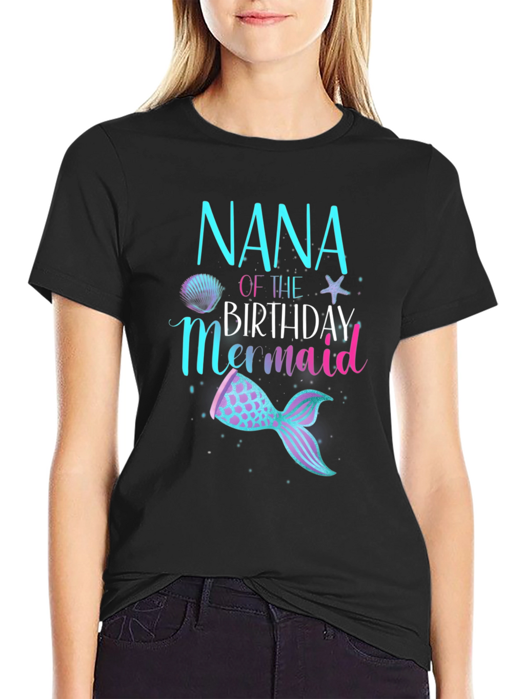 Nana of the Birthday Mermaid Black T-Shirt