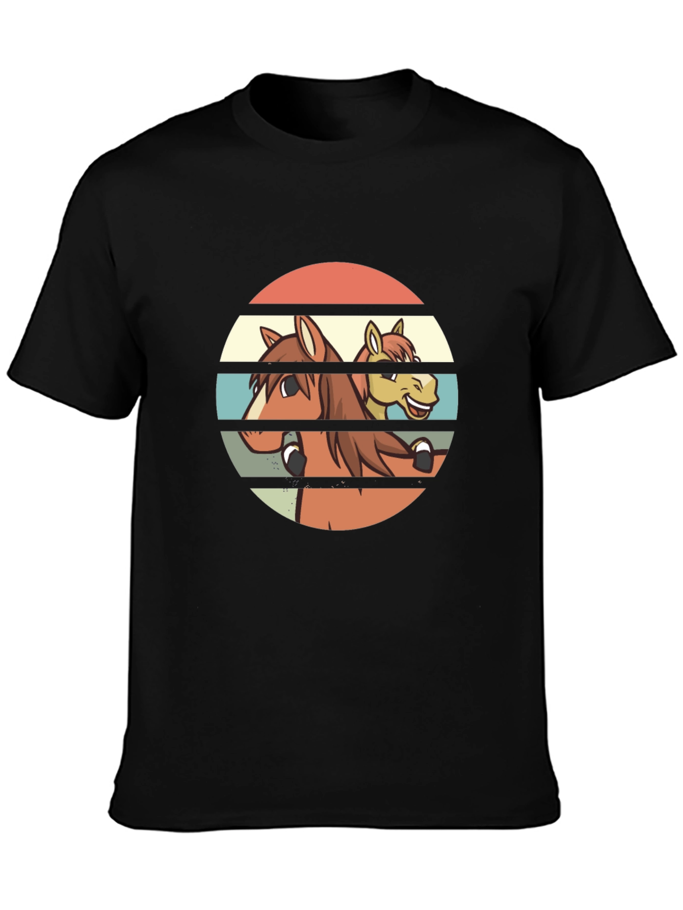 Retro Horse T-Shirt - Two Horses Smiling Graphic Tee