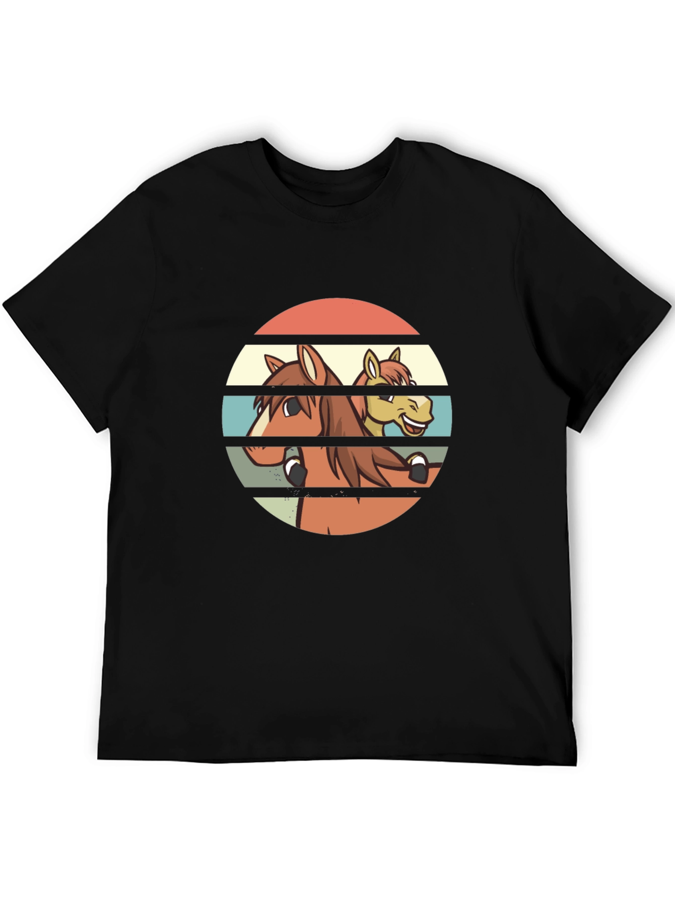 Retro Horse T-Shirt - Two Horses Smiling Graphic Tee