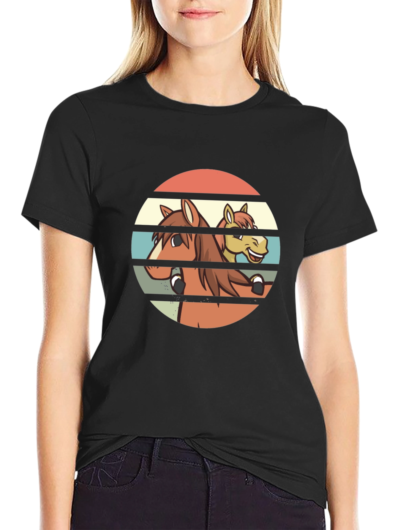 Retro Horse T-Shirt - Two Horses Smiling Graphic Tee