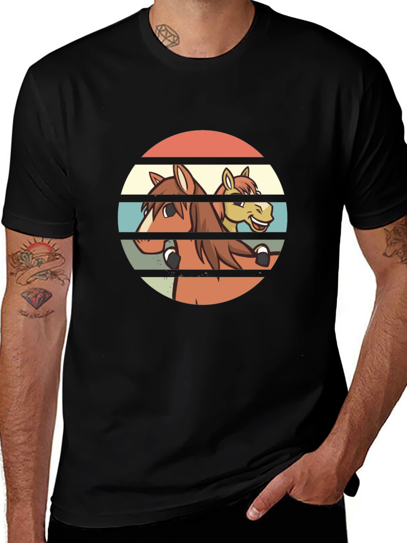 Retro Horse T-Shirt - Two Horses Smiling Graphic Tee