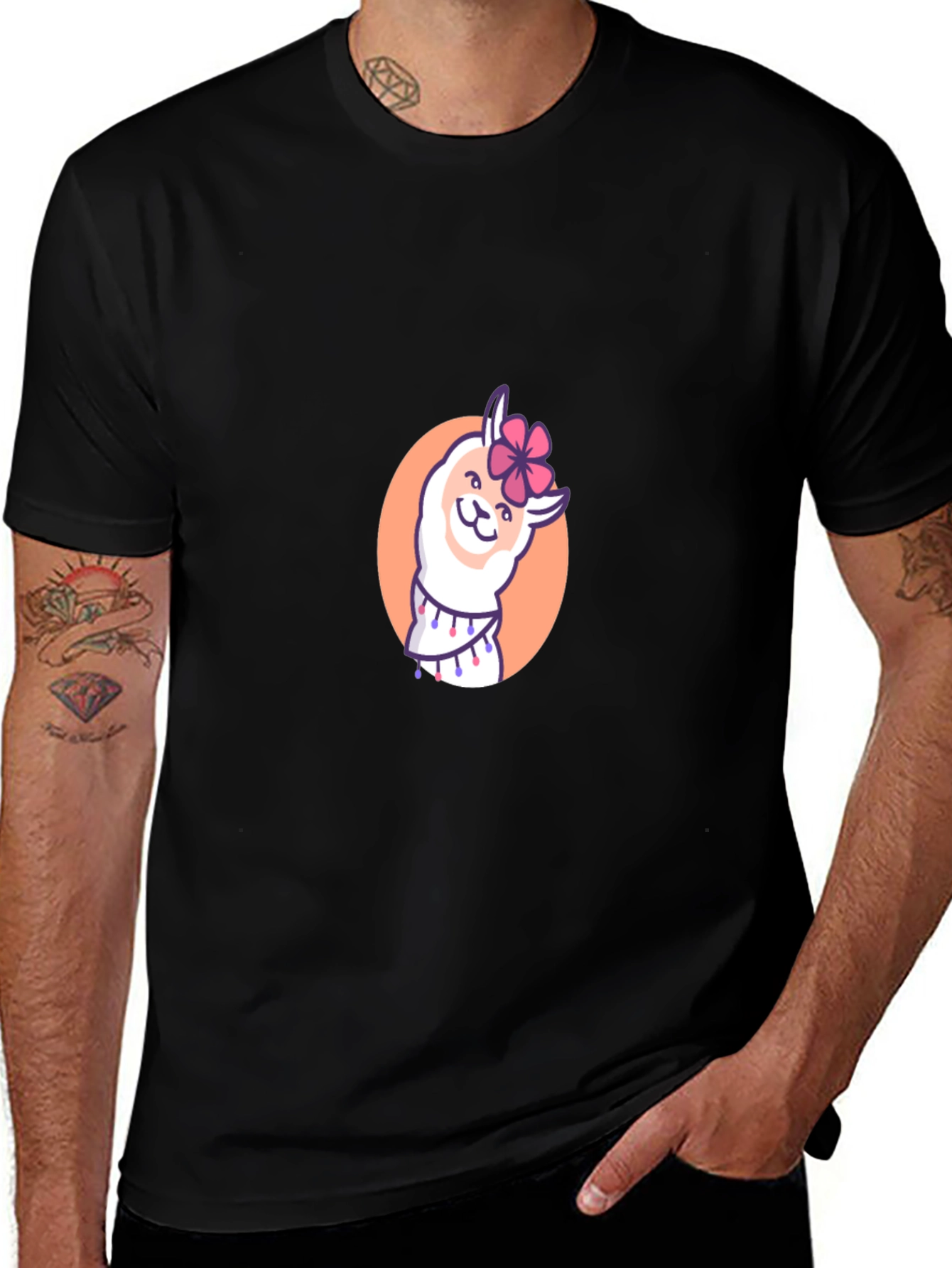 Cute Llama Graphic T-Shirt - Black