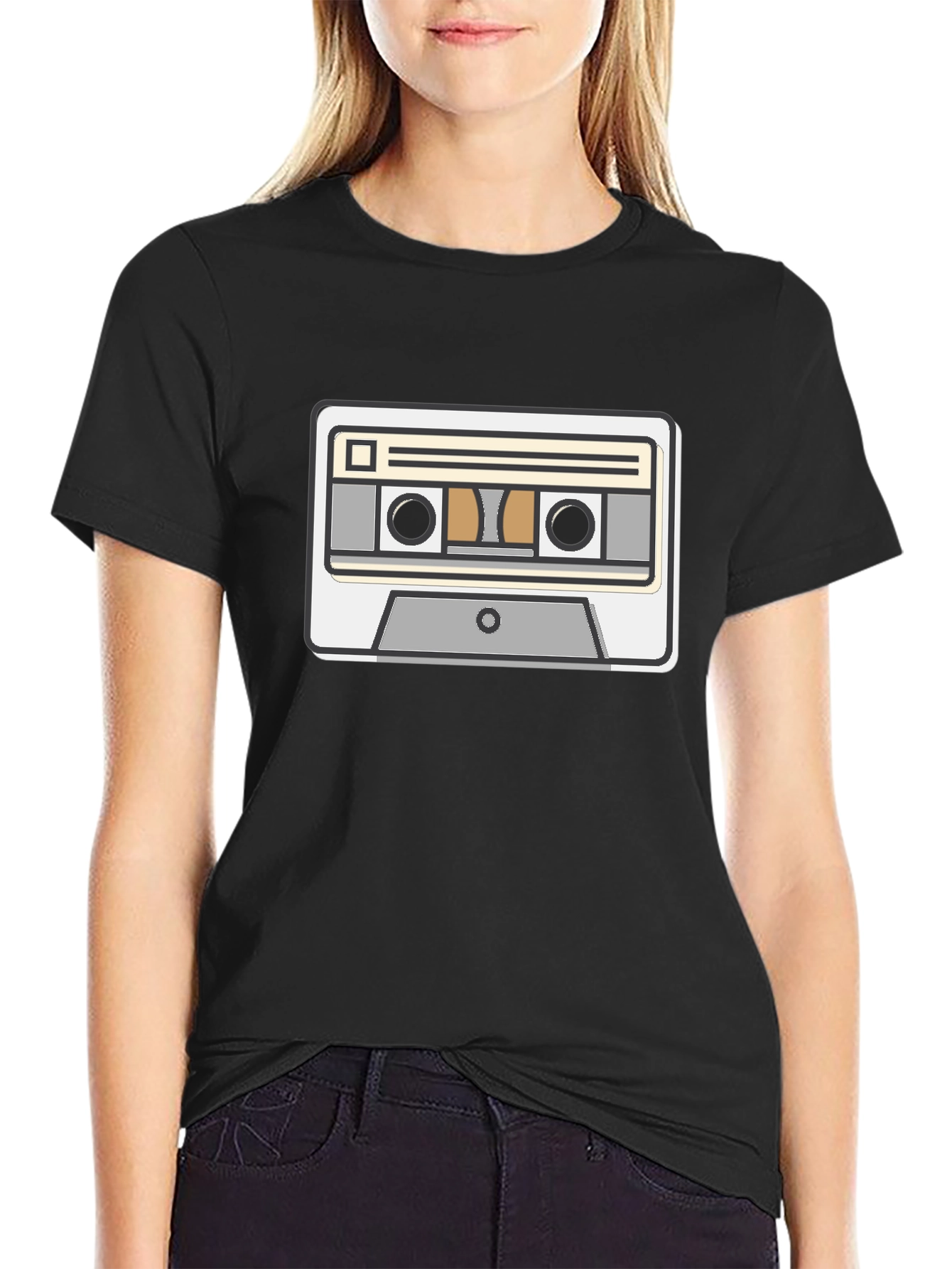 Retro Cassette Tape Graphic Tee - Black