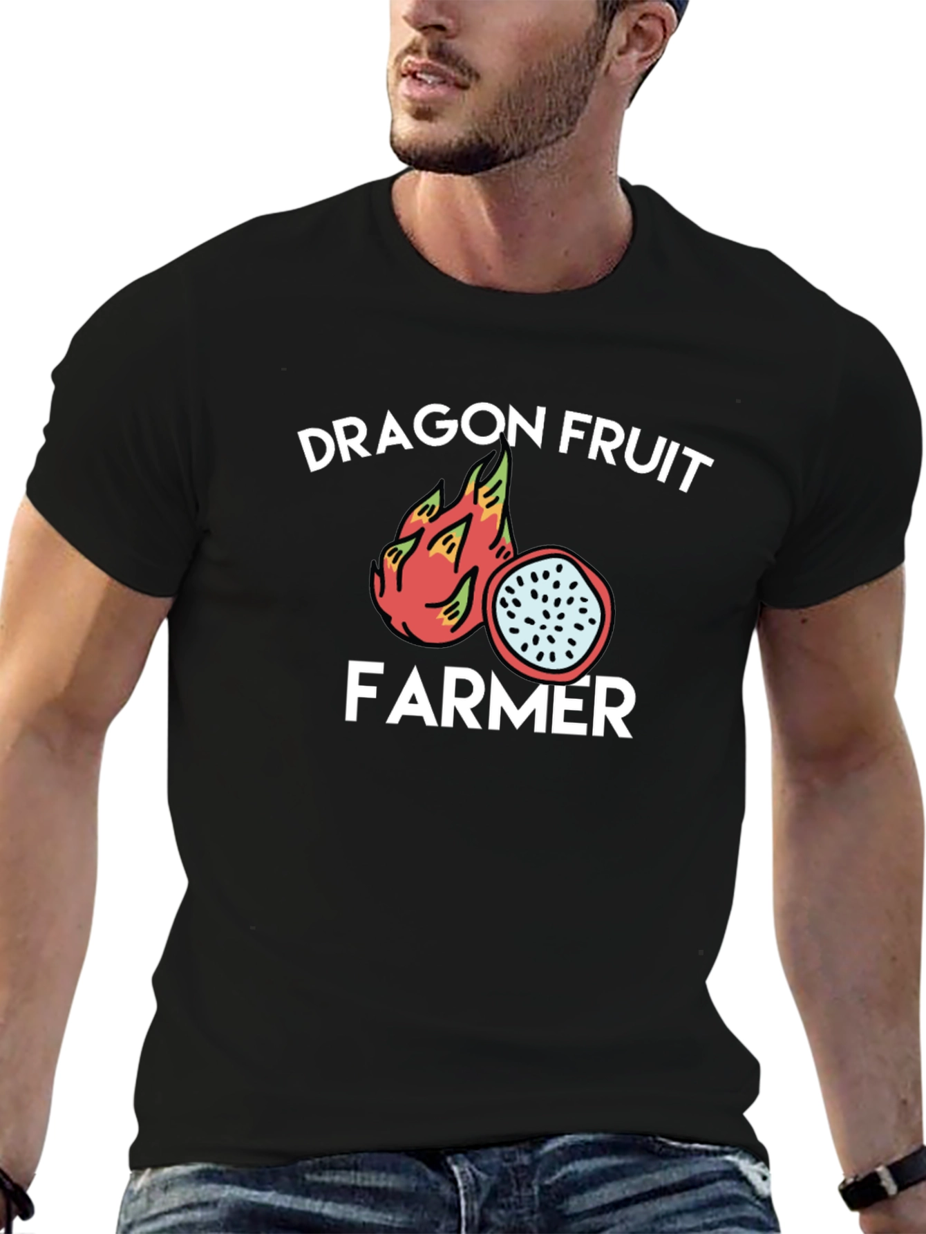 Dragon Fruit Farmer Graphic Tee - Black Cotton T-Shirt