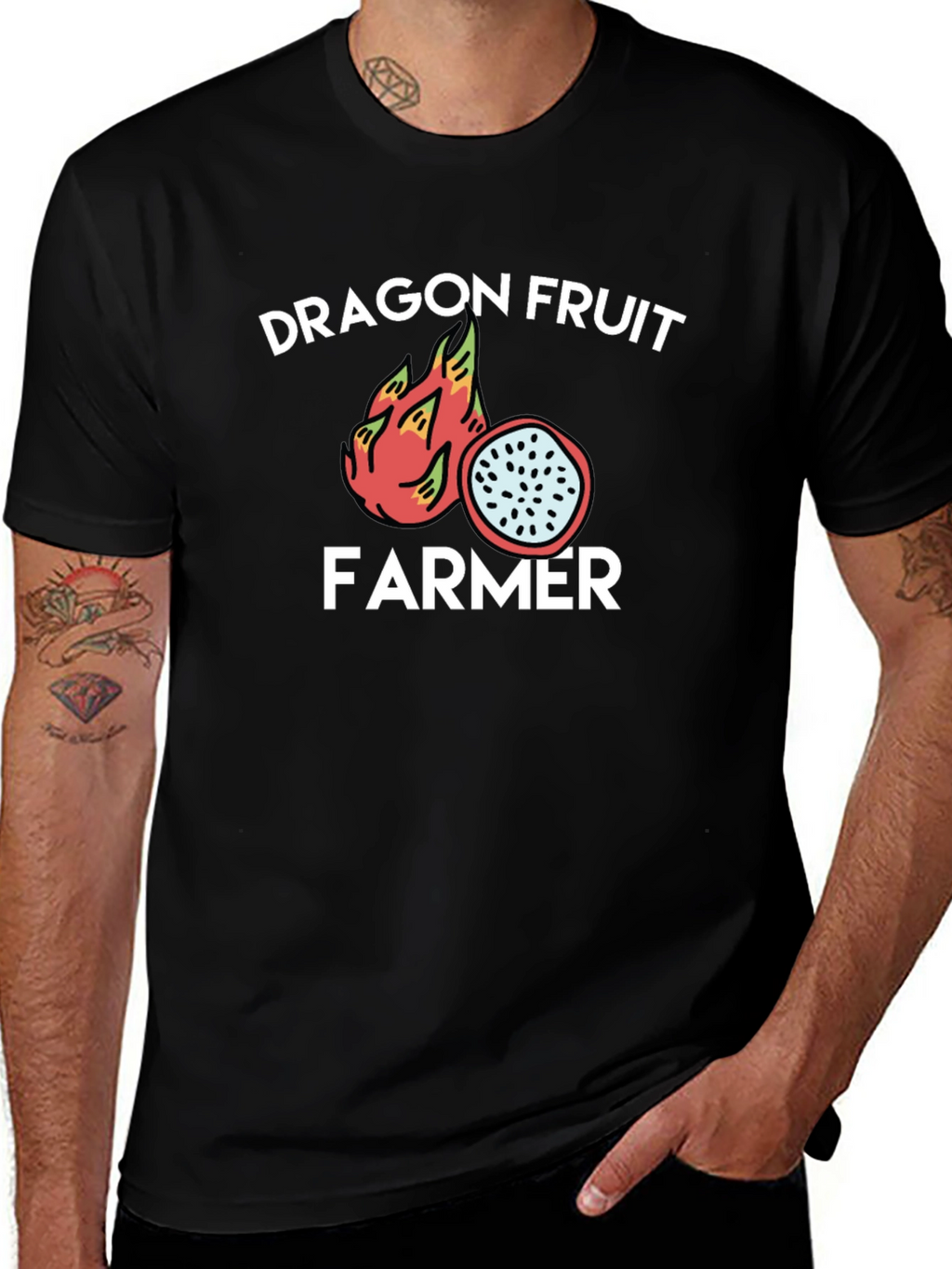 Dragon Fruit Farmer Graphic Tee - Black Cotton T-Shirt