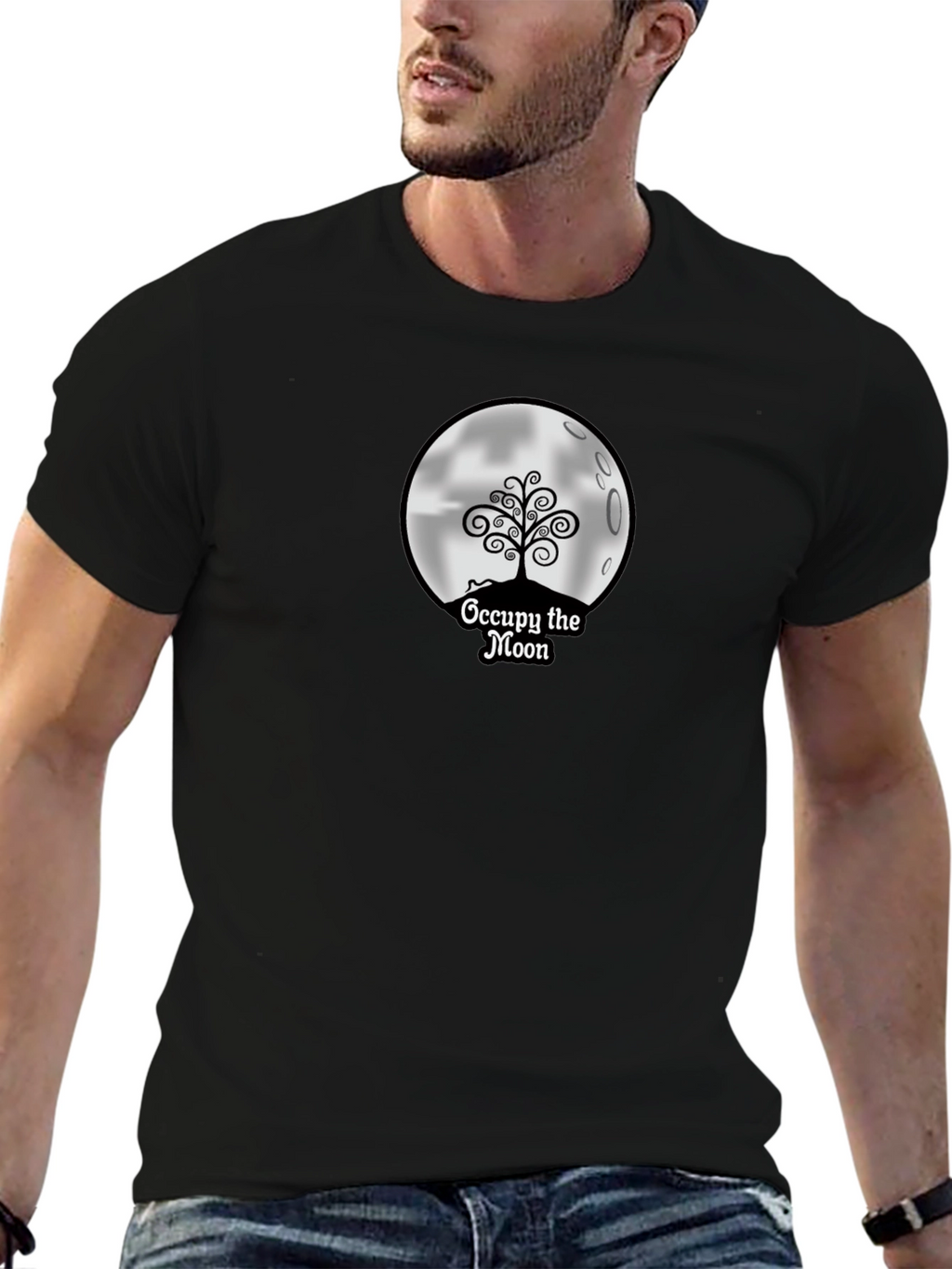 Occupy the Moon Graphic Tee - Black Cotton Blend