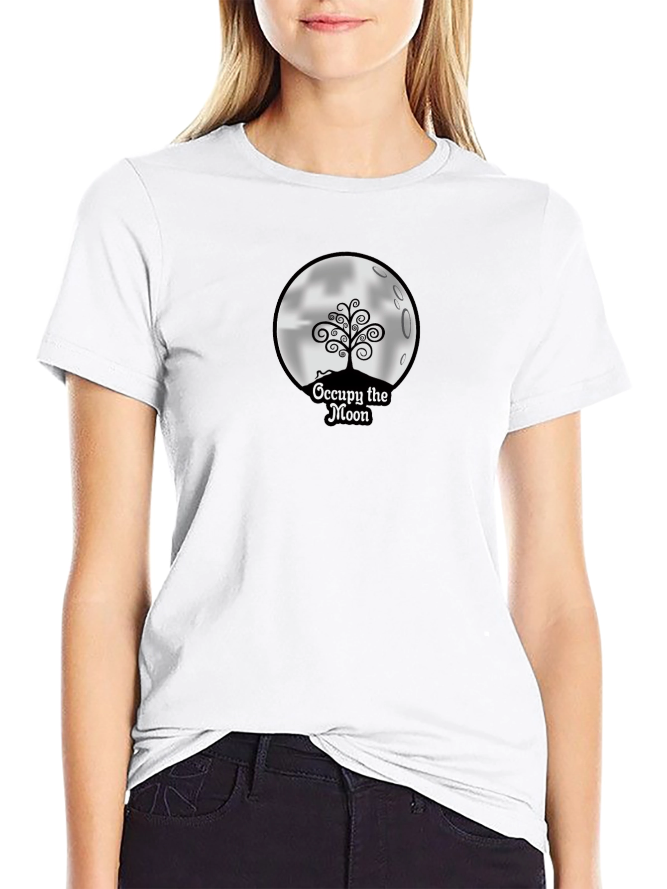 Occupy the Moon Graphic Tee - Black Cotton Blend