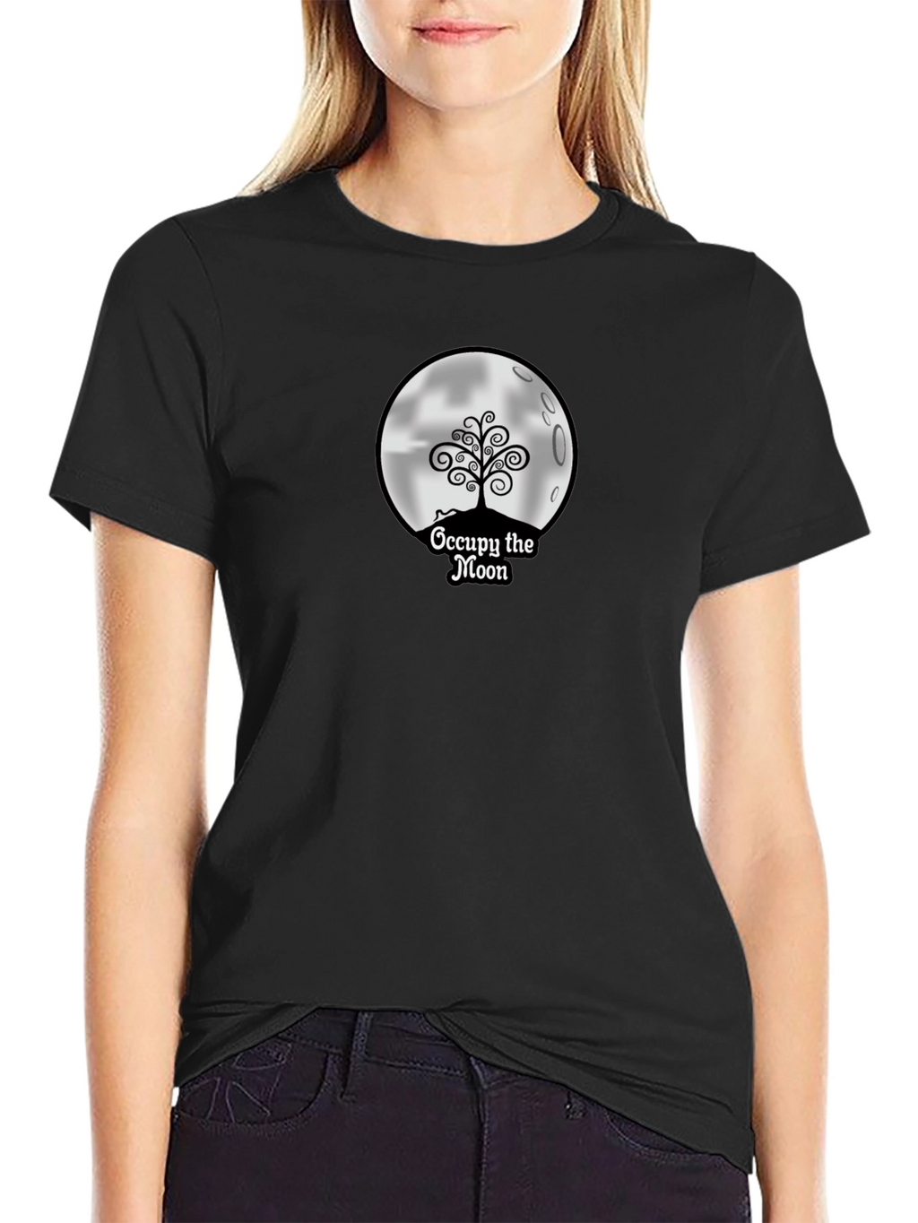 Occupy the Moon Graphic Tee - Black Cotton Blend