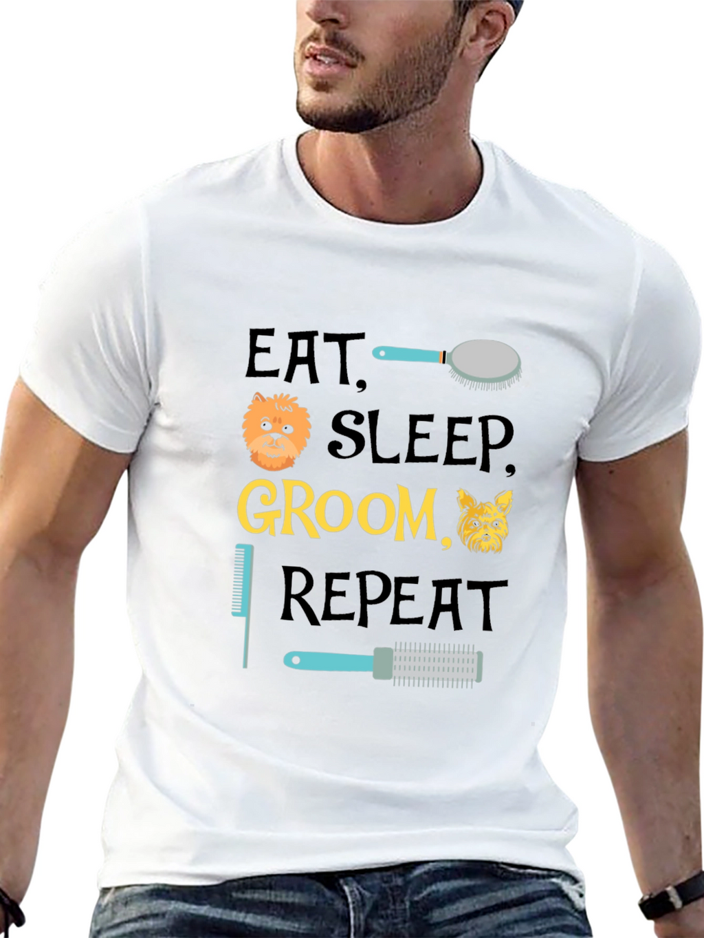 Eat Sleep Groom Repeat T-Shirt - Dog Lover Apparel