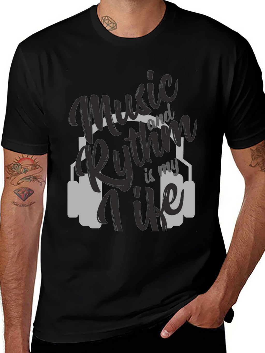 Music & Rhythm T-Shirt - Black Crew Neck Tee