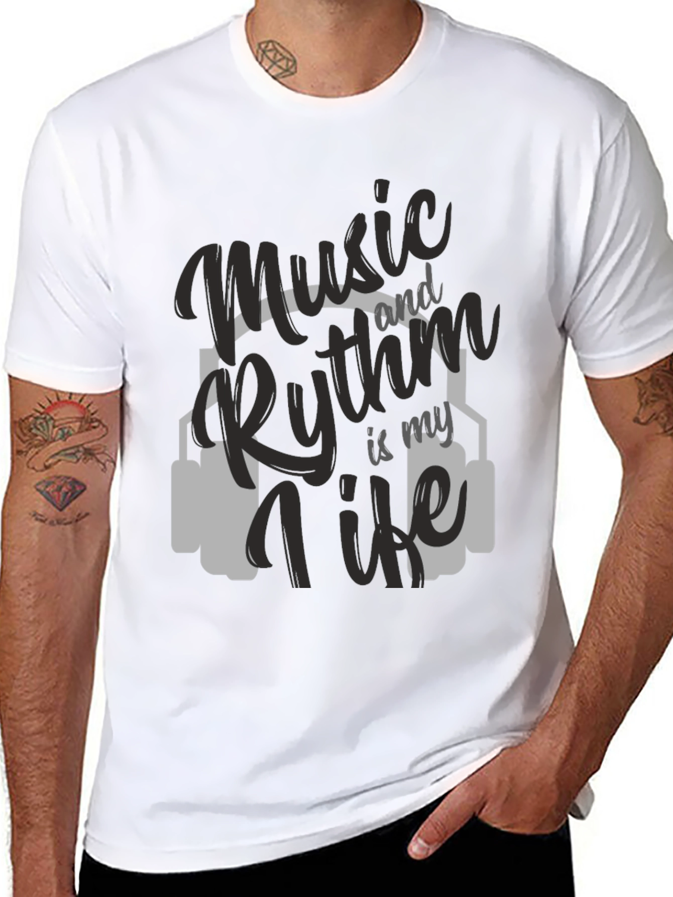 Music & Rhythm T-Shirt - Black Crew Neck Tee