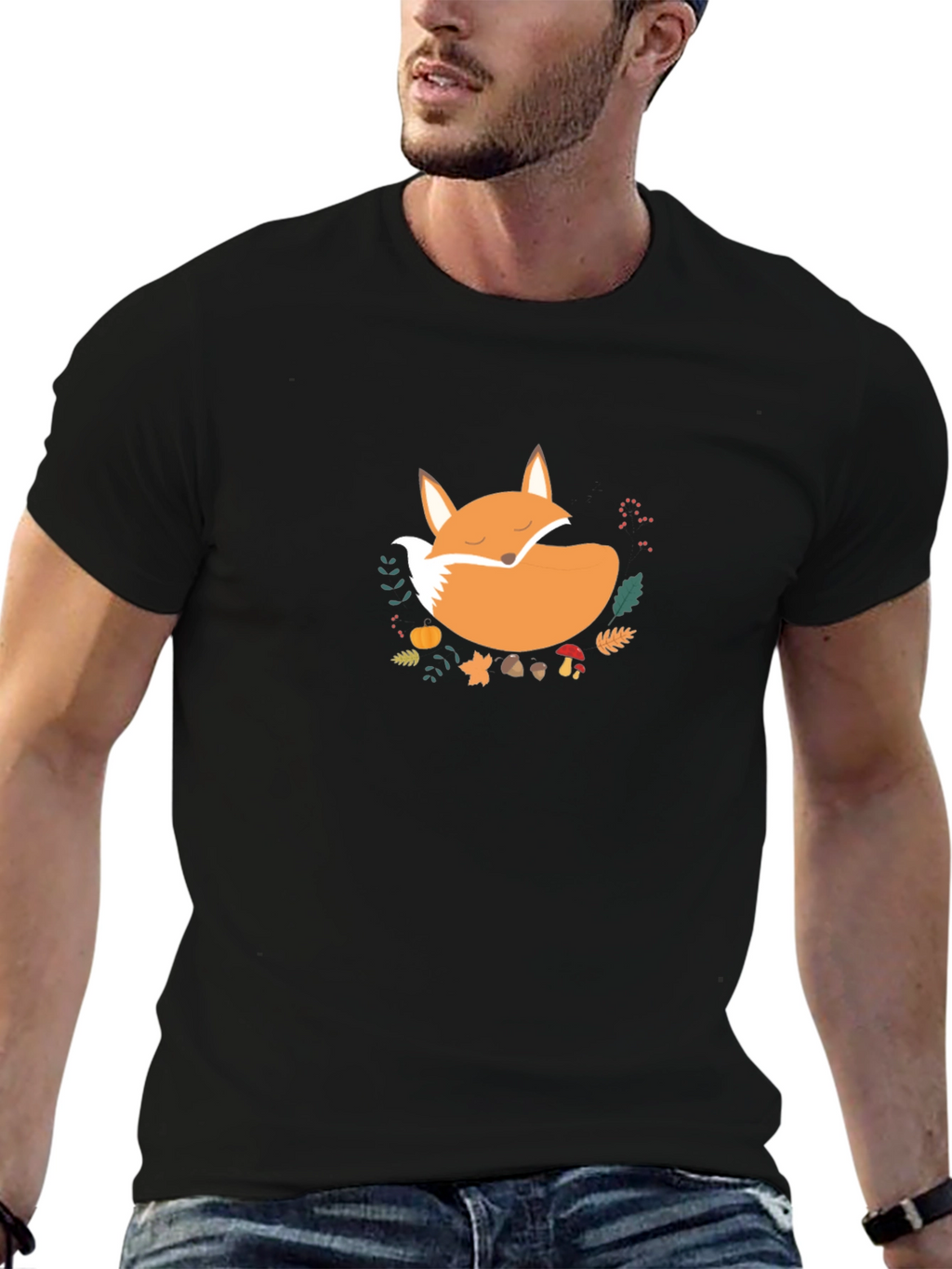 Cozy Fox Graphic Tee - Unisex Black T-Shirt