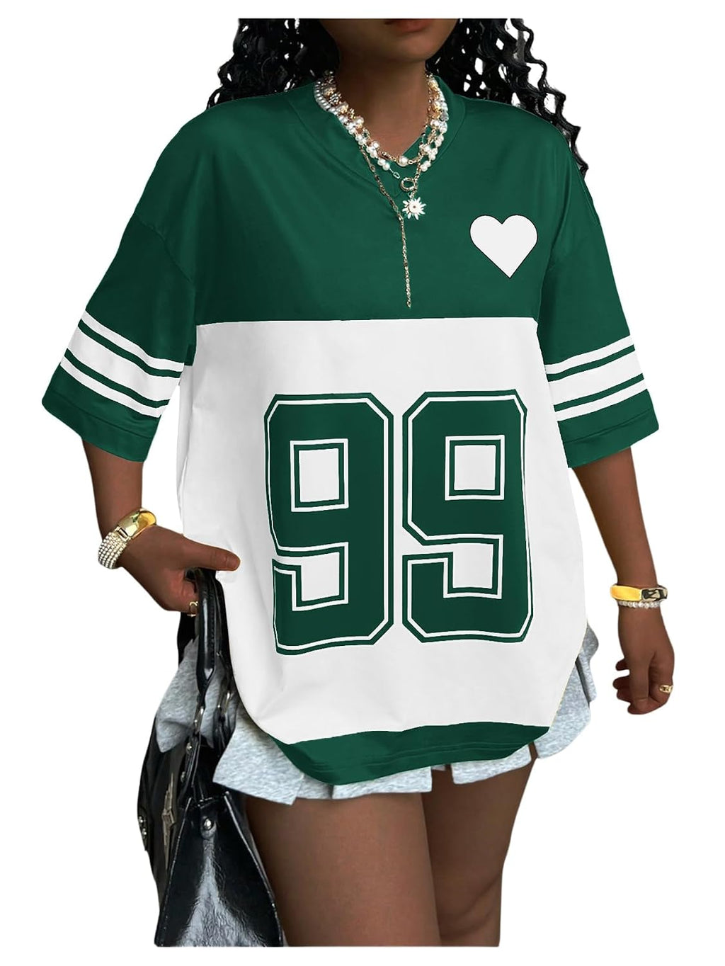 Women's Y2K Jamaica Soccer Jersey Graphic Tee V-Neck Half Sleeve Oversized Summer Top