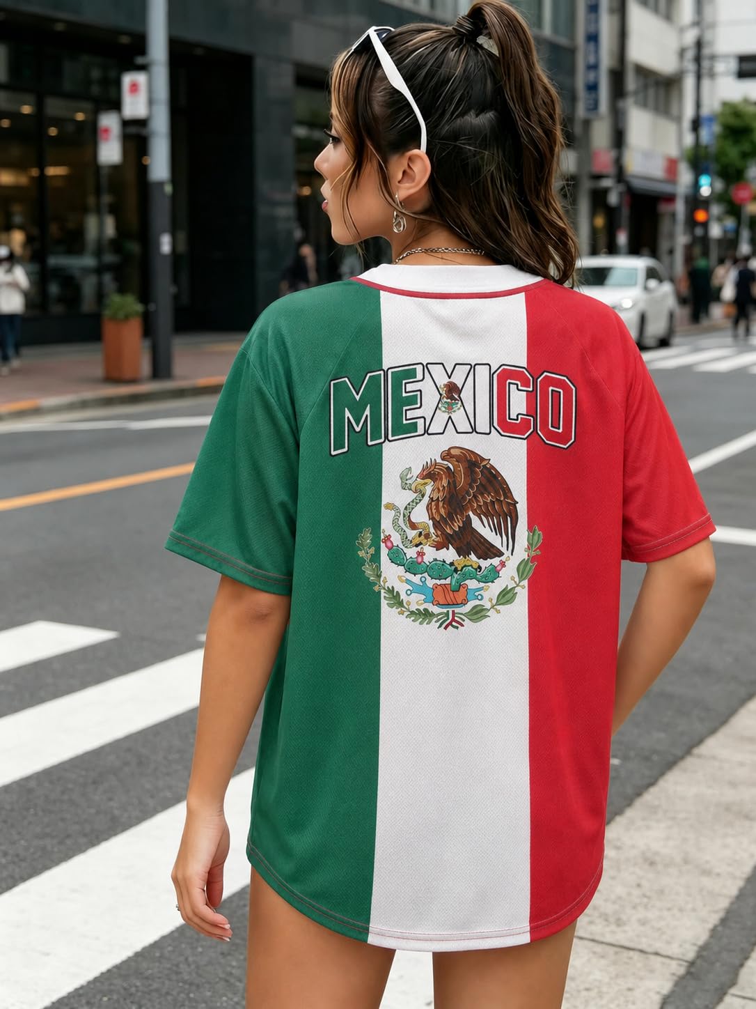 Mexico Soccer Jersey Women's Fan Shirt - Mexican Flag Button Down Top