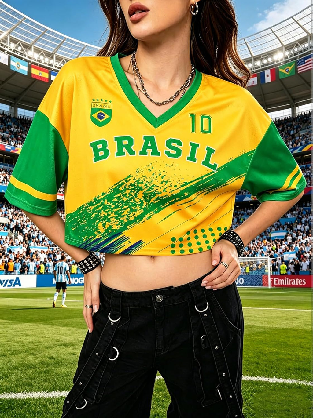 Women's Soccer Crop Top Jersey - Short Sleeve Fan Shirt