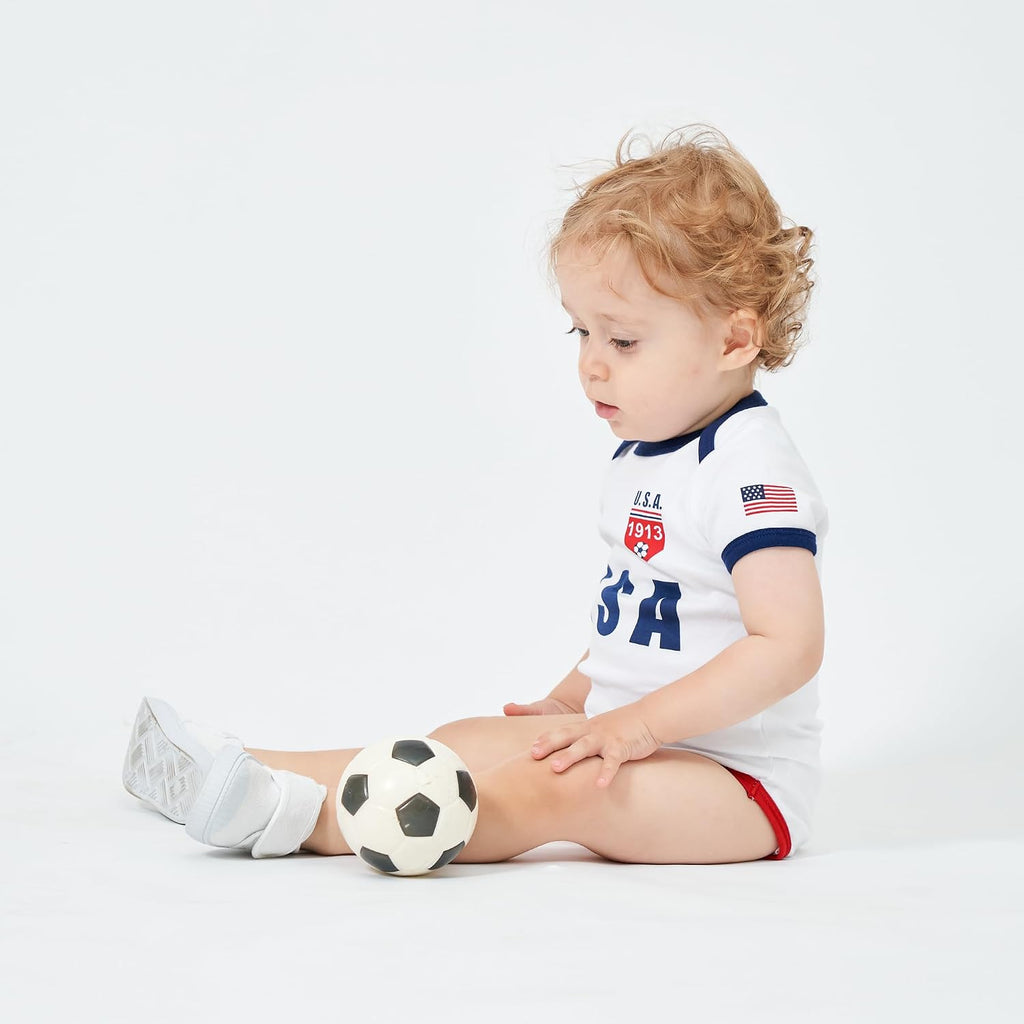 Baby Soccer Jersey Onesie - Infant & Toddler Clothes for Boys & Girls