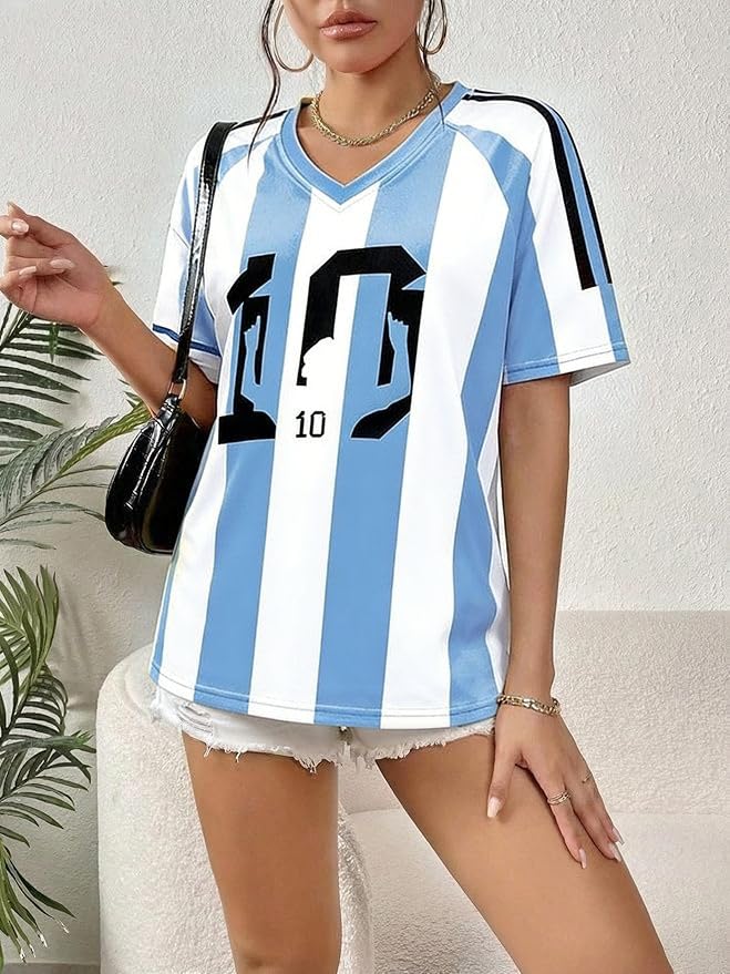 Women's Oversized Soccer Jersey V-Neck Short Sleeve Top