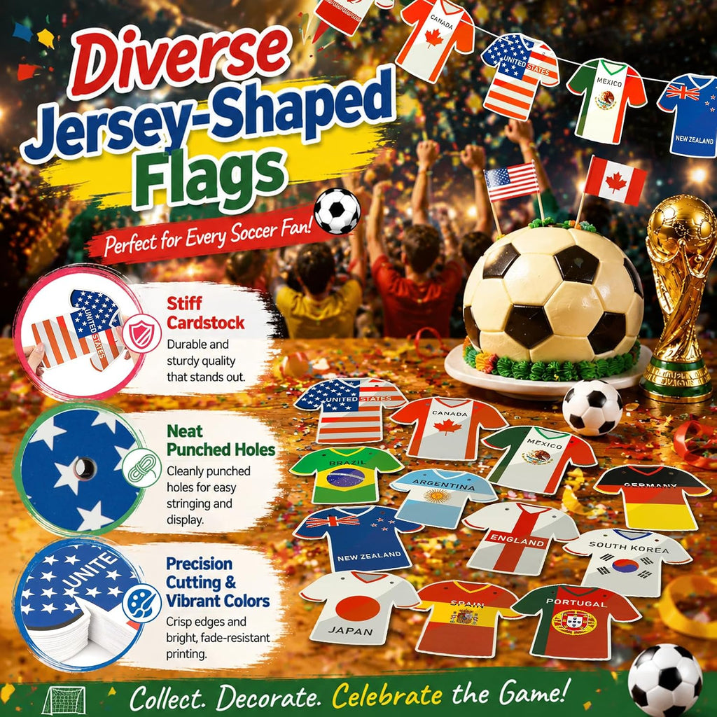 World Cup Soccer Jersey Flag Banner, 48 Country Flags for Party Decor