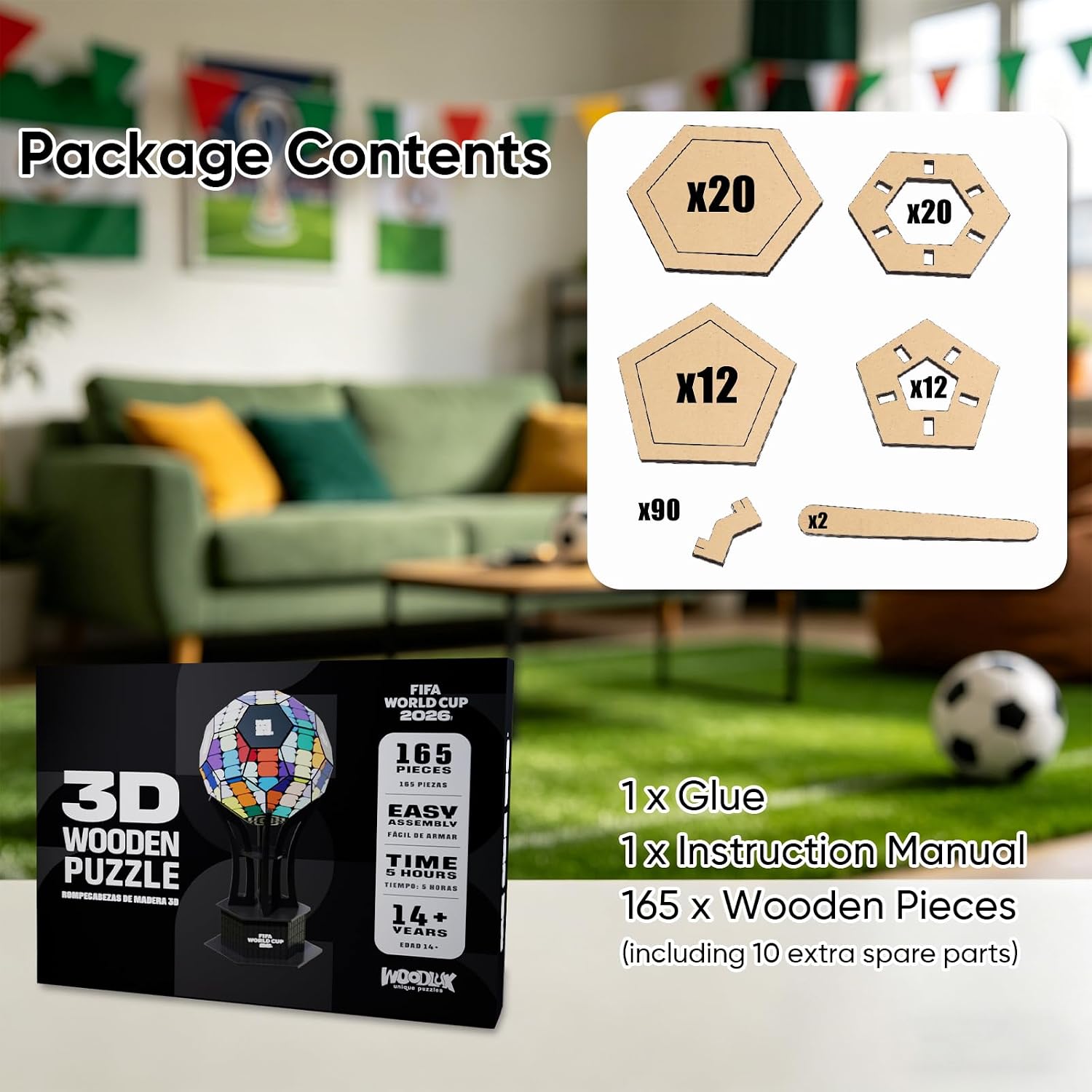 World Cup 2026 Trophy 3D Wooden Puzzle, 165-Piece DIY Soccer Building Kit